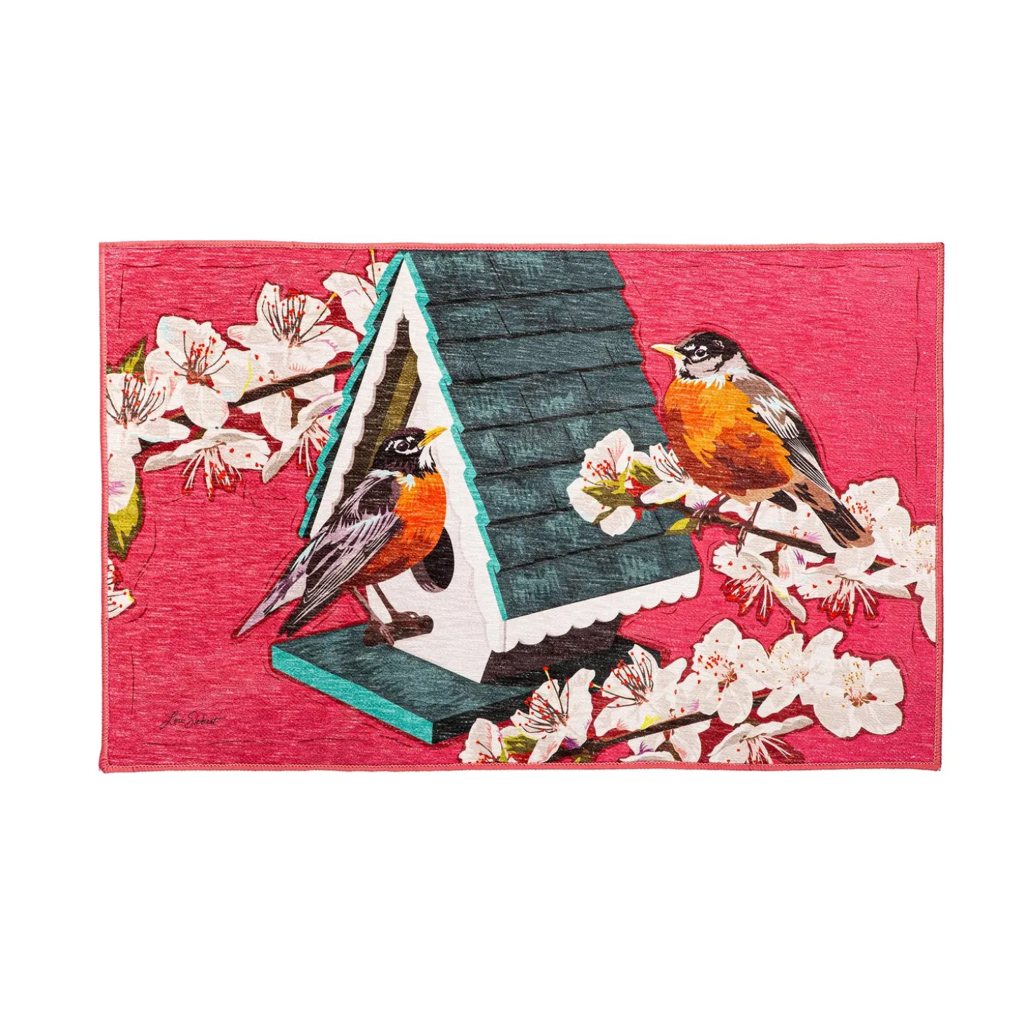 Washable Mats>Plow & Hearth Cherry Blossoms & Friends Washable Indoor/Outdoor Mat