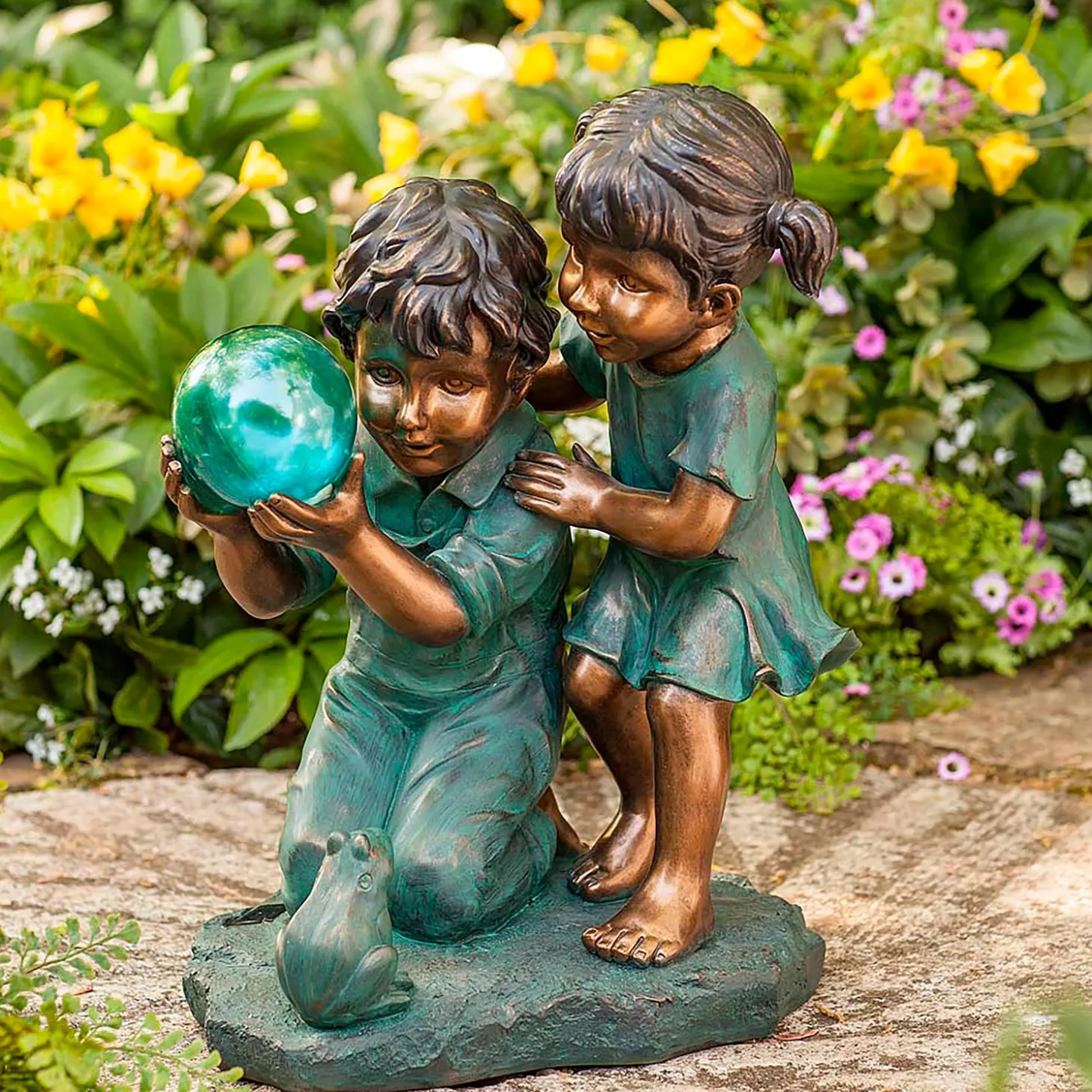 Garden Statues | Solar Accents>Plow & Hearth Children with Solar Ball Sculpture