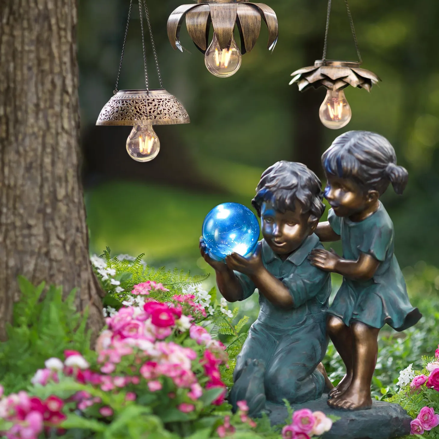 Garden Statues | Solar Accents>Plow & Hearth Children with Solar Ball Sculpture