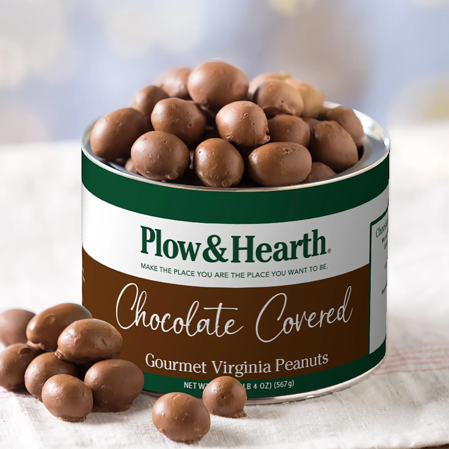 Gourmet Snacks & Nuts>Plow & Hearth Chocolate-Covered Virginia Peanuts, 20 oz. Resealable Tin