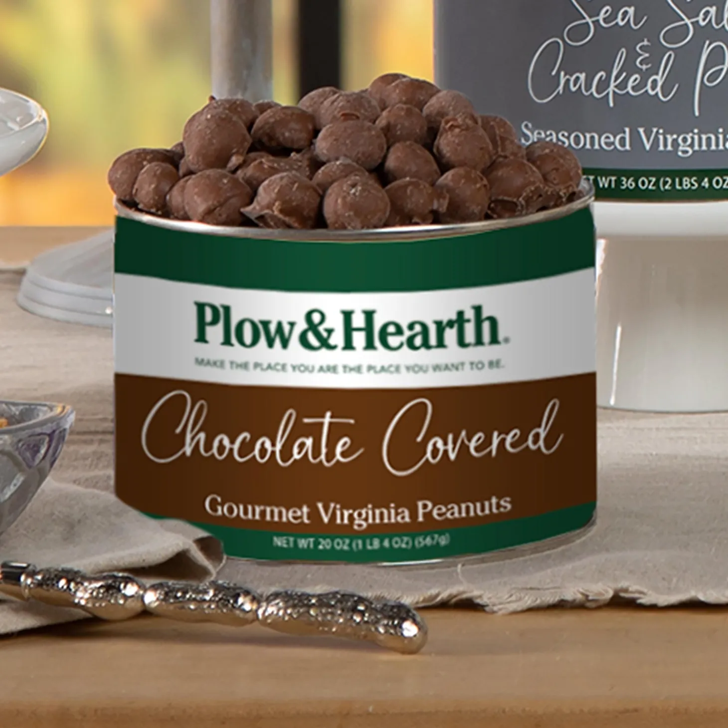 Gourmet Snacks & Nuts>Plow & Hearth Chocolate-Covered Virginia Peanuts, 20 oz. Resealable Tin