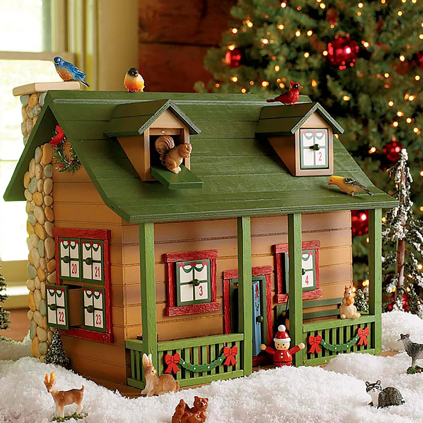 Decorative Accents>Plow & Hearth Christmas Advent Cabin with Woodland Animals and Santa