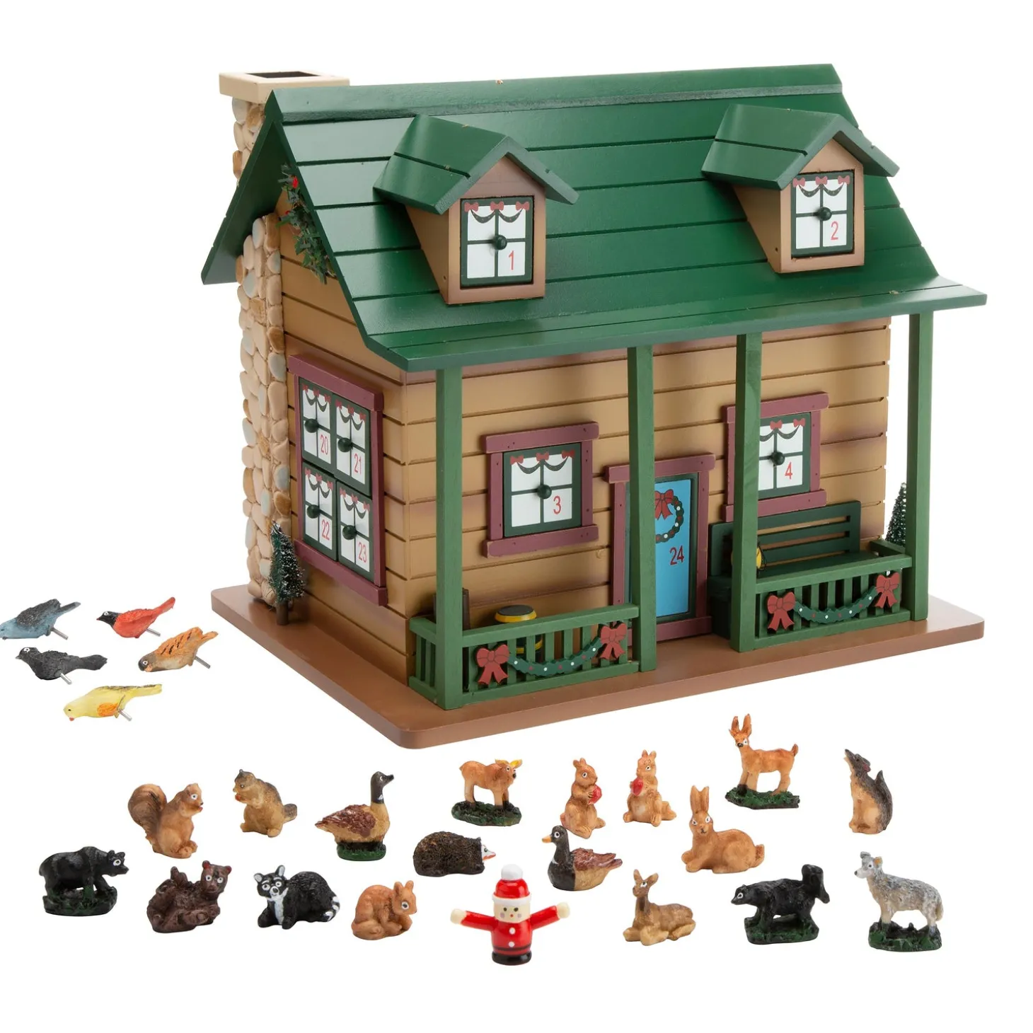 Decorative Accents>Plow & Hearth Christmas Advent Cabin with Woodland Animals and Santa