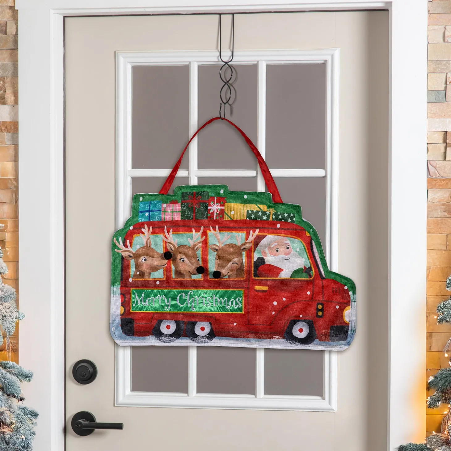 Fabric Door Hangers>Plow & Hearth Christmas Bus Shaped Door Décor