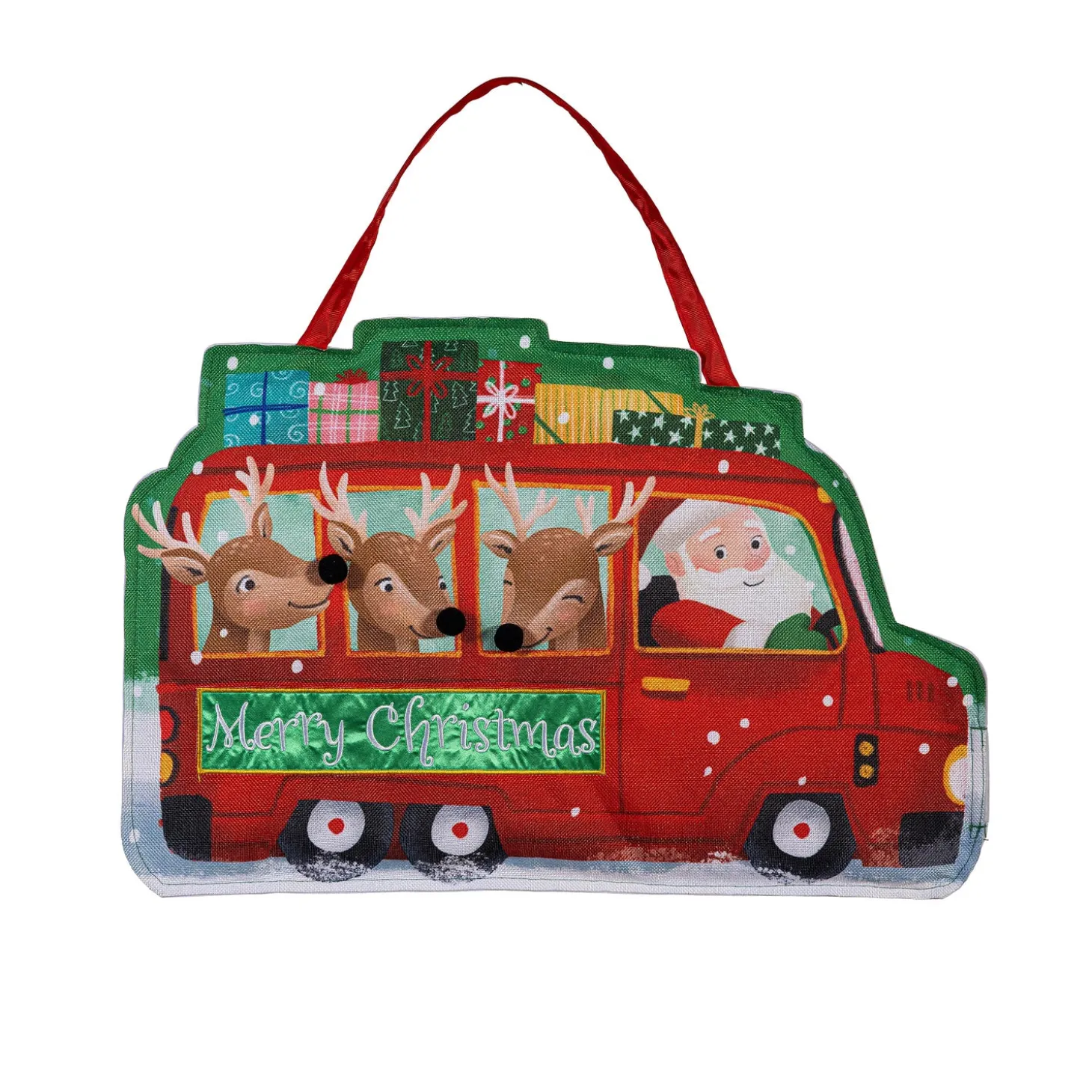 Fabric Door Hangers>Plow & Hearth Christmas Bus Shaped Door Décor