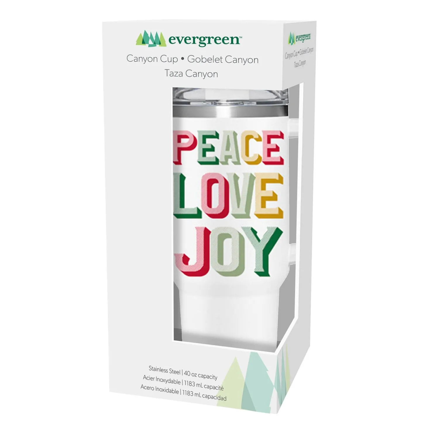 Travel Cups>Plow & Hearth Christmas Vacation Tumbler Stainless-Steel Canyon Cup w/ Straw, Peace Love Joy, 40oz, Gift Box