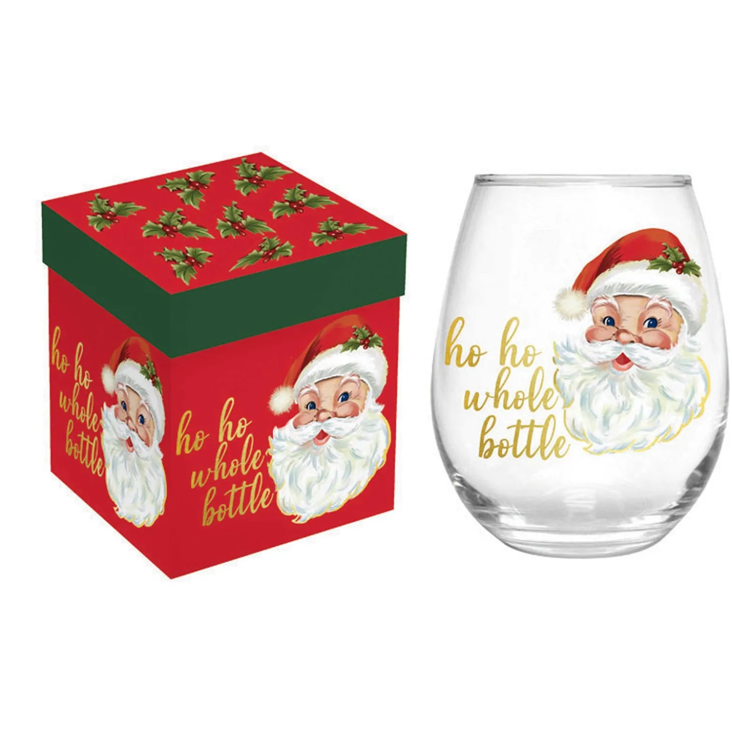 Wine Glasses>Plow & Hearth Christmas Vacation Wine Glass Stemless Glass, Ho Ho Whole Bottle, 17oz, Gift Box