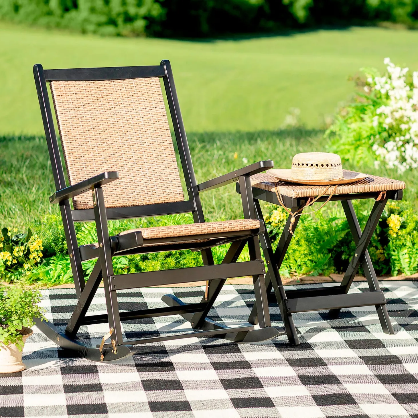 Chairs & Rockers | Rockers & Gliders>Plow & Hearth Claytor Folding Eucalyptus Outdoor Rocking Chair Black