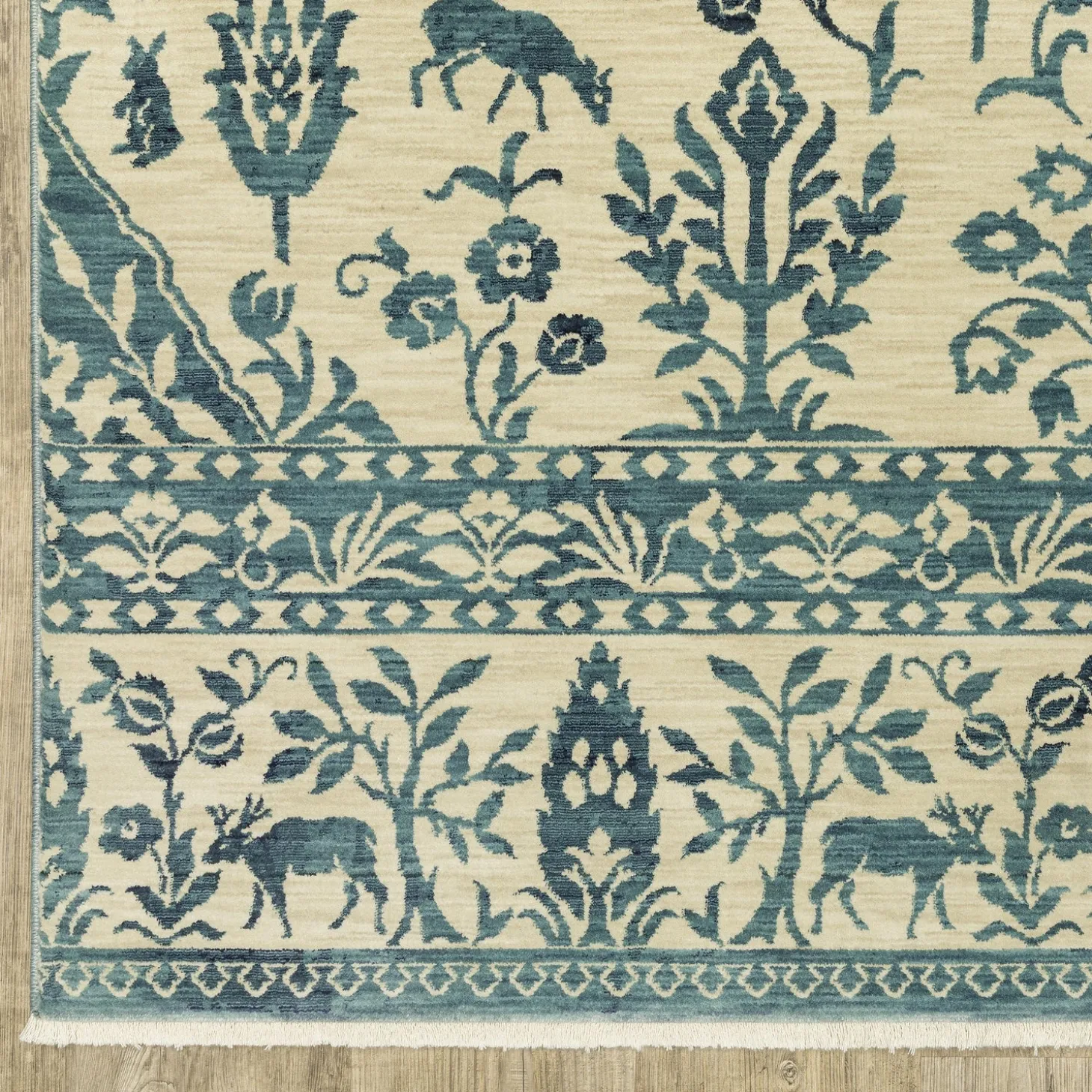 Area Rugs>Plow & Hearth Clover Hill Porcelain Polypropylene Rug, 2'3" x 7'6" Runner Blue/Ivory