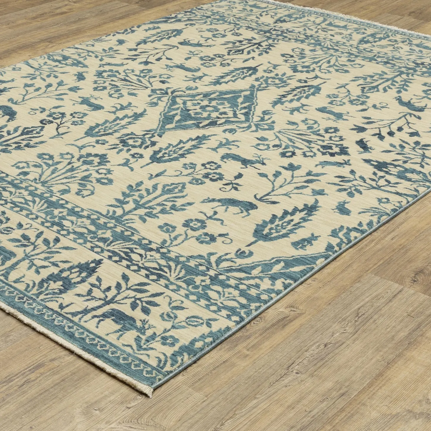 Area Rugs>Plow & Hearth Clover Hill Porcelain Polypropylene Rug, 2'3" x 7'6" Runner Blue/Ivory