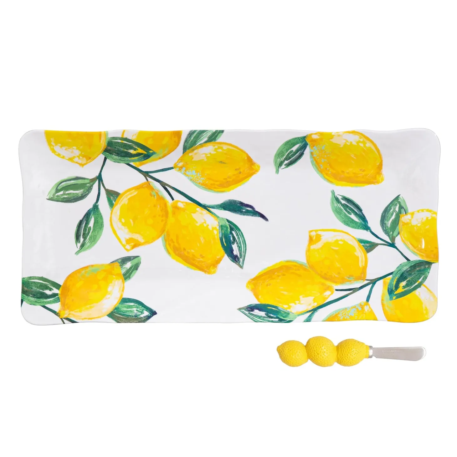 Plates & Platters>Plow & Hearth Coastal Citrus Melamine Rectangular Platter with Spreader Set, 14.25"