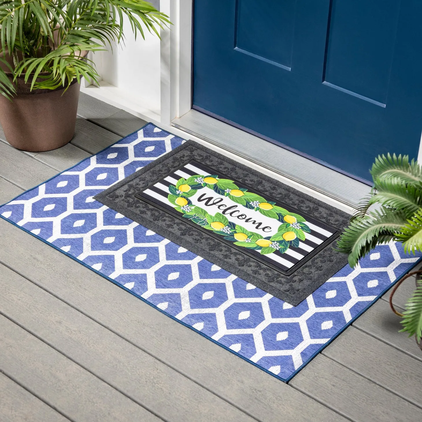 Washable Mats>Plow & Hearth Coastal Citrus Washable Layering Mat