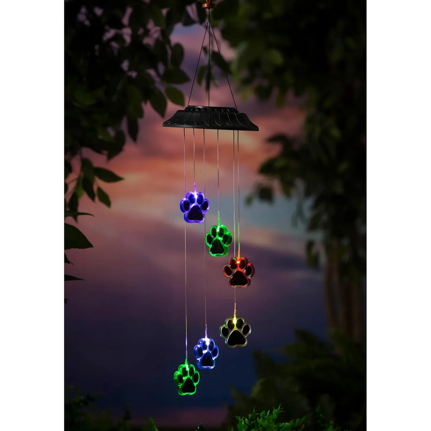Solar Accents>Plow & Hearth Color Changing Solar Mobile, Paw Print