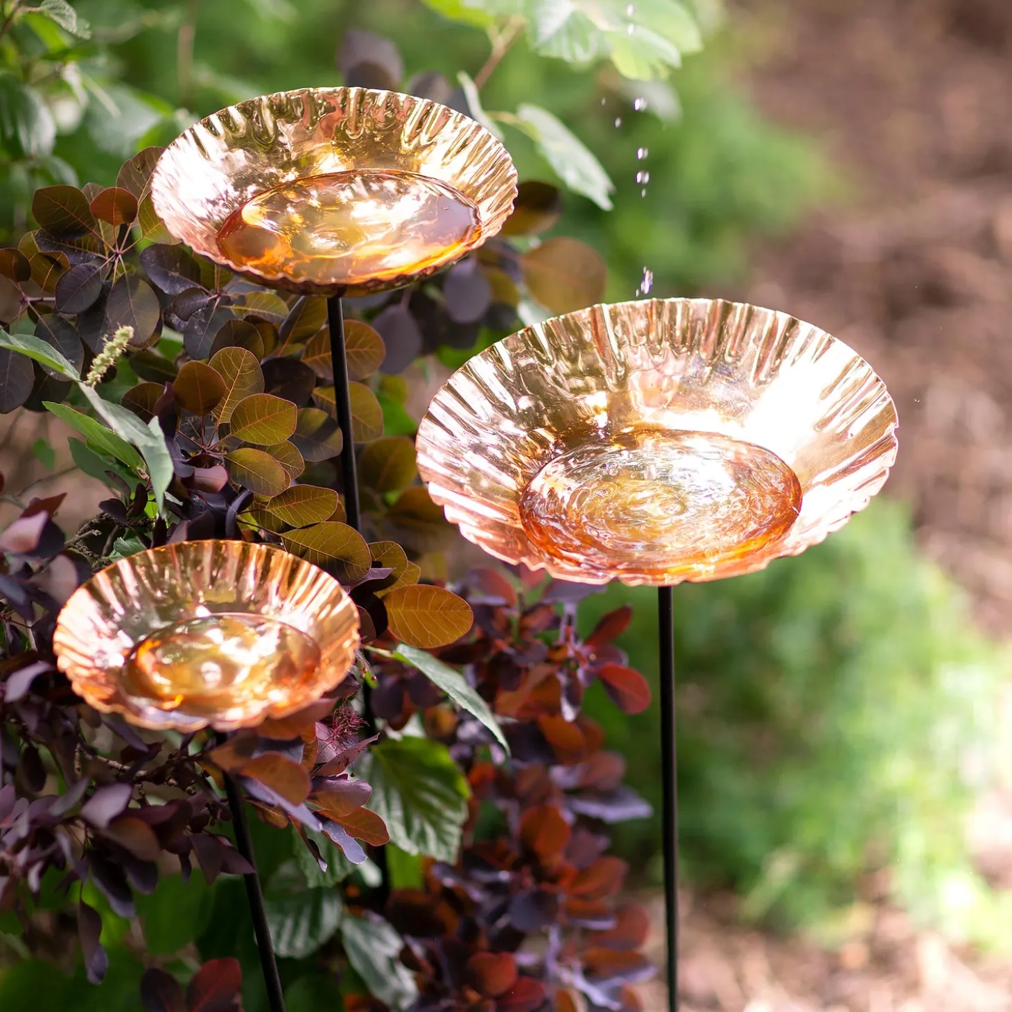 Birdbaths>Plow & Hearth Copper Birdbath Garden Stake, Small 6"Dia.