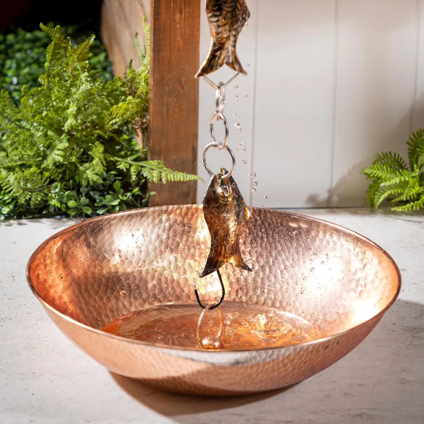 Wind Chimes & Mobiles>Plow & Hearth Copper Rain Chain Basin