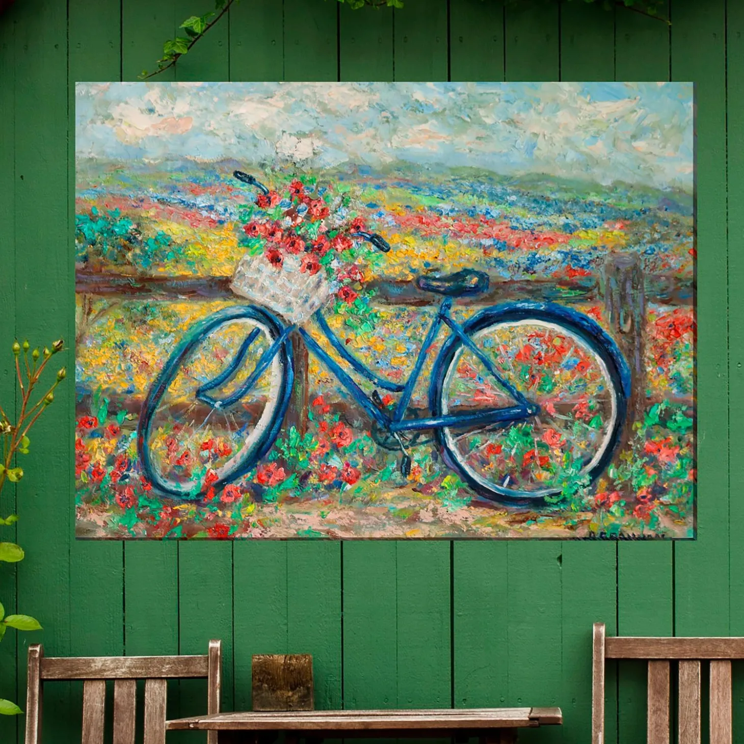 Outdoor Wall Art | Wall Art>Plow & Hearth Country Bike Indoor/Outdoor Canvas Wall Art