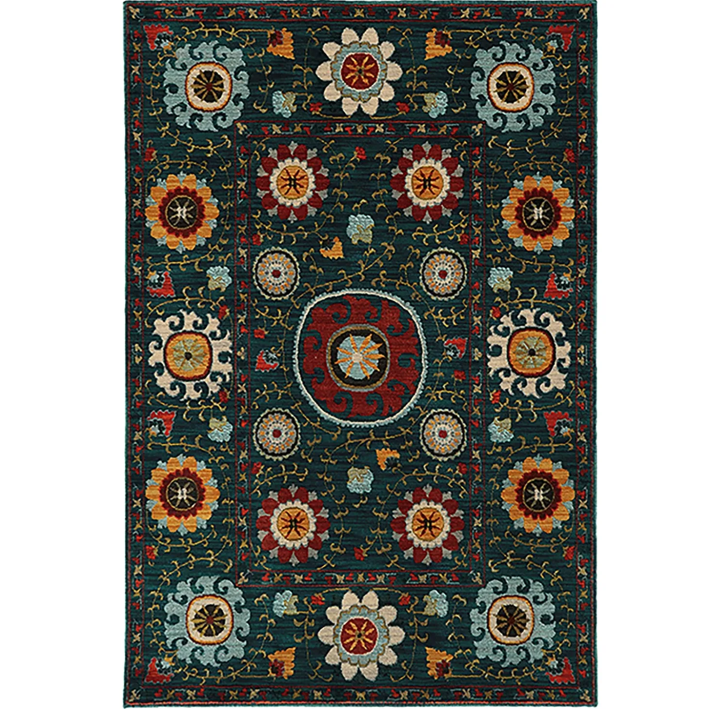 Area Rugs>Plow & Hearth Covington Floral Area Rug, 3'10"x 5' 5" Charcoal