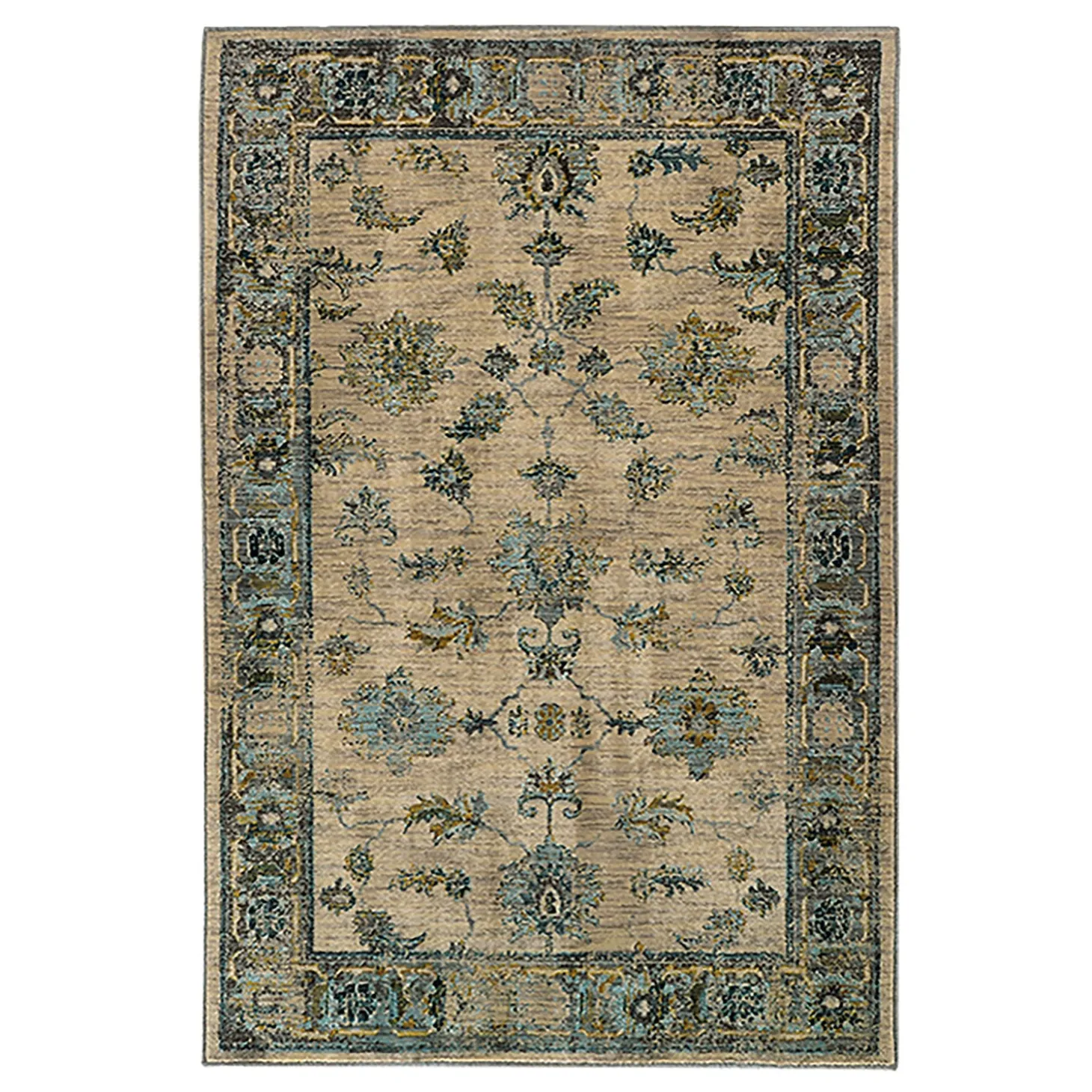 Area Rugs>Plow & Hearth Covington and Blue Antiqued Floral Rug, 9'10" x 12'10" Ivory