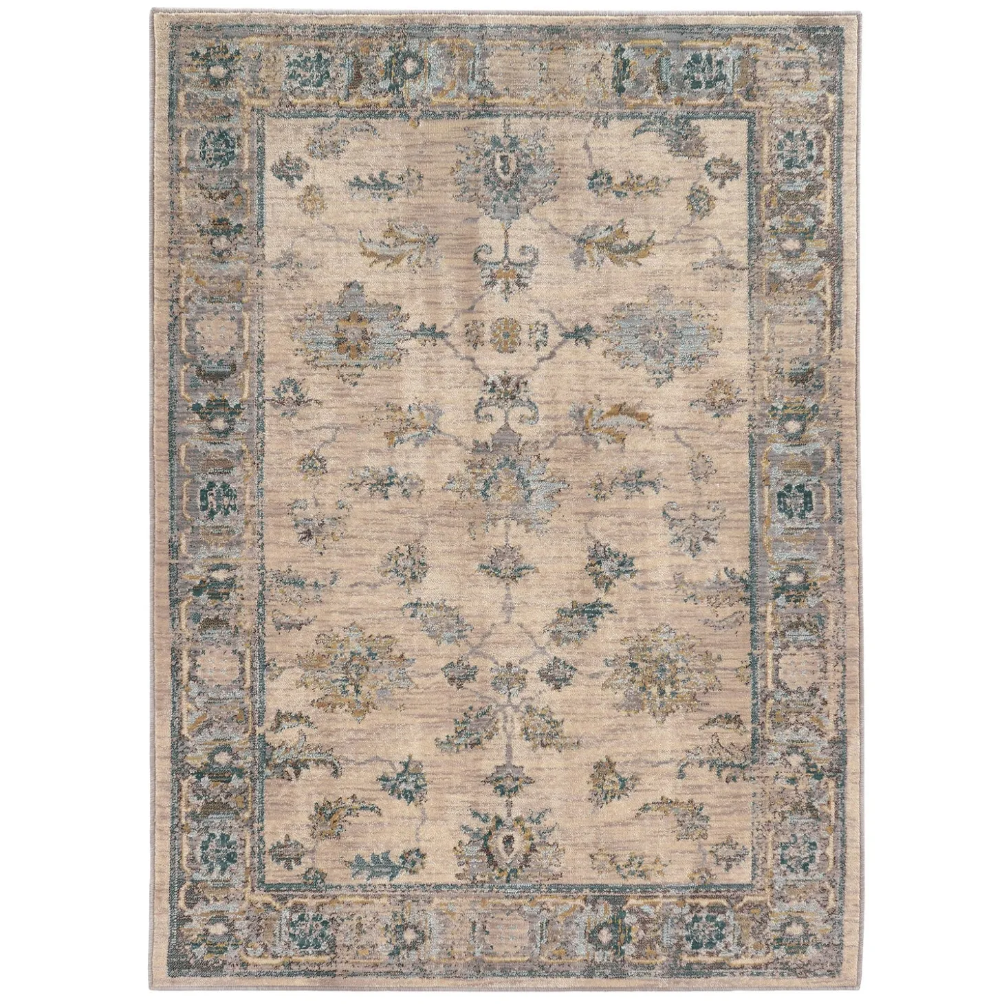 Area Rugs>Plow & Hearth Covington and Blue Antiqued Floral Rug, 7'10" x 10'10" Ivory