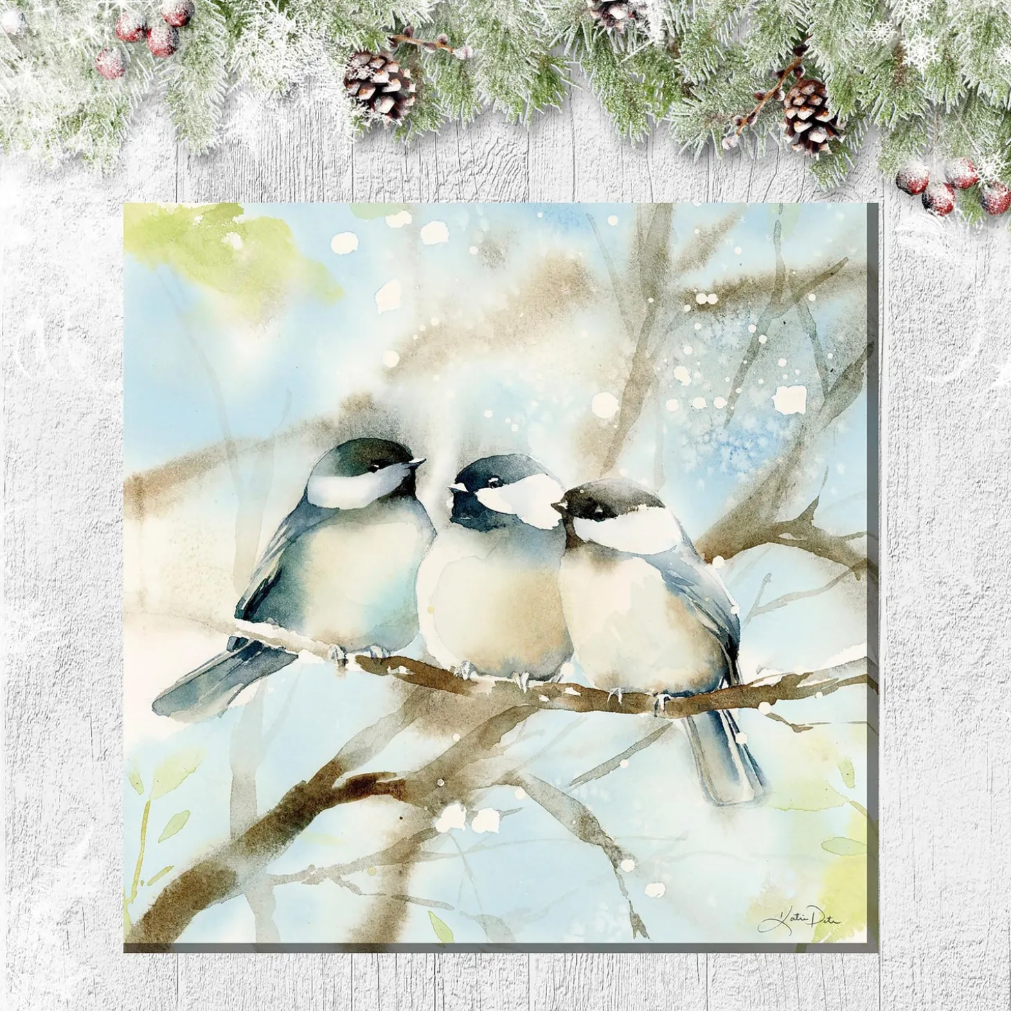 Outdoor Wall Art | Wall Art>Plow & Hearth Cozy Chickadees Indoor/Outdoor Canvas Wall Art