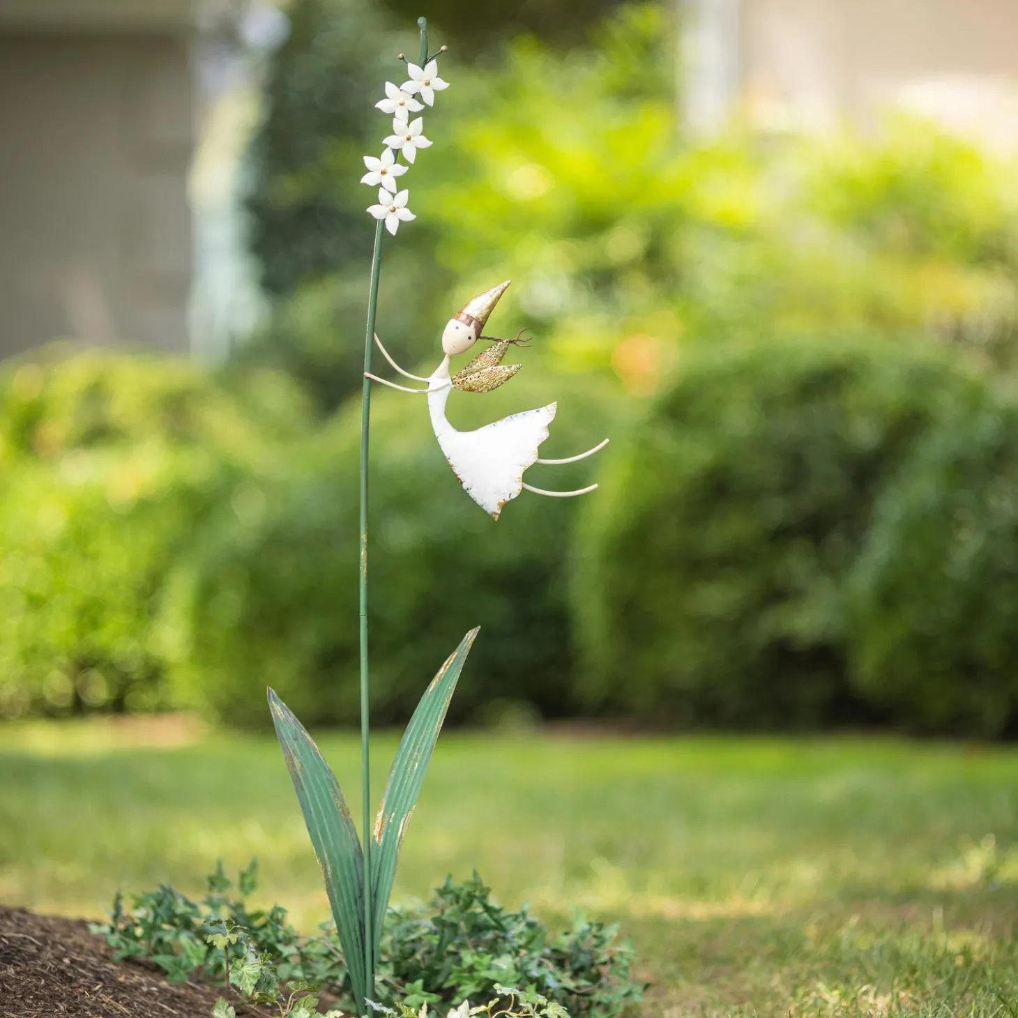 Garden Stakes>Plow & Hearth Cream Storybook Fairy Metal Stake