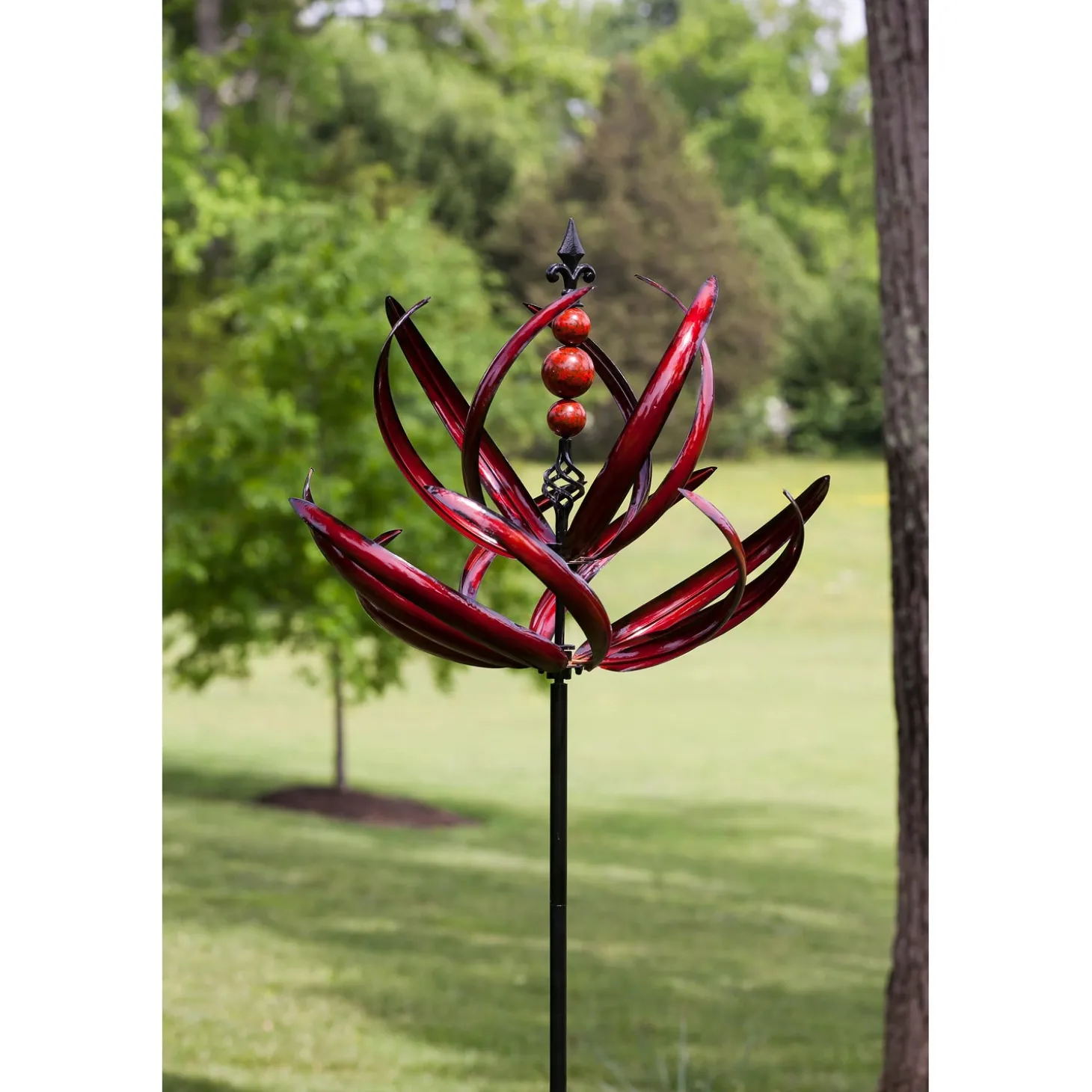 Wind Spinners>Plow & Hearth Crimson Lotus Metal Wind Spinner