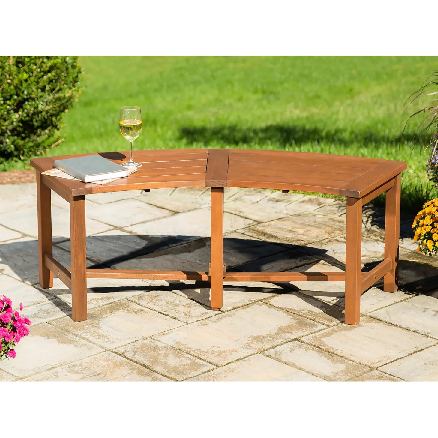 Outdoor Benches>Plow & Hearth Curved Eucalyptus Slatted Bench