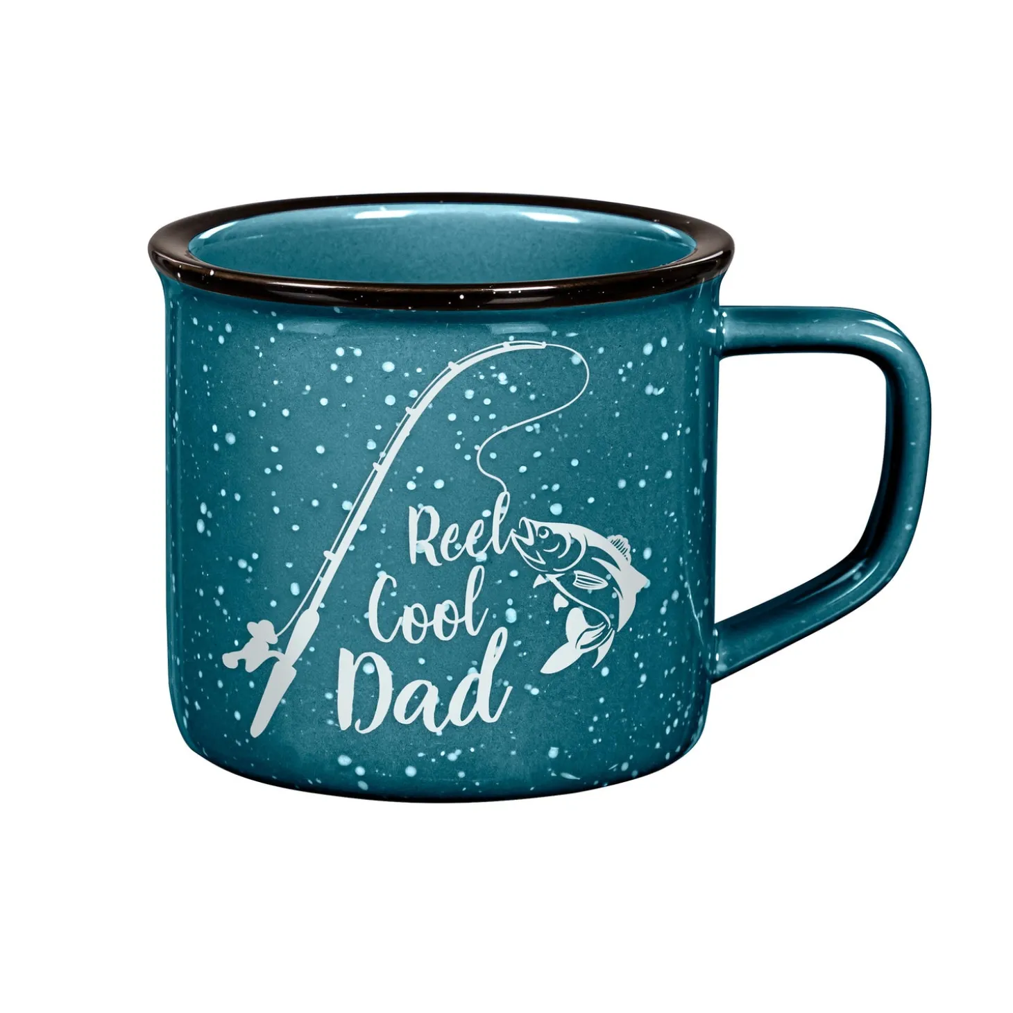 Coffee & Tea Cups>Plow & Hearth Dad's Fishing Blue Ceramic Cozy Cup, 15oz, Gift Box