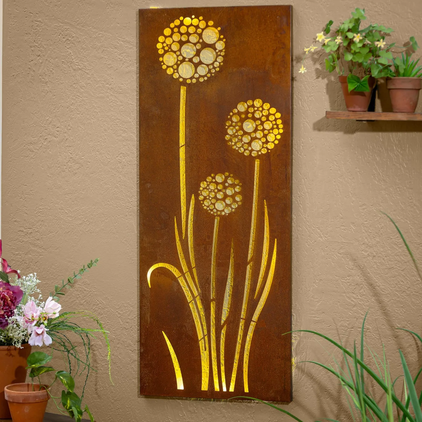 Wall Art>Plow & Hearth Dandelions LED Laser Cut Metal Wall Décor, 15" L x 40" H
