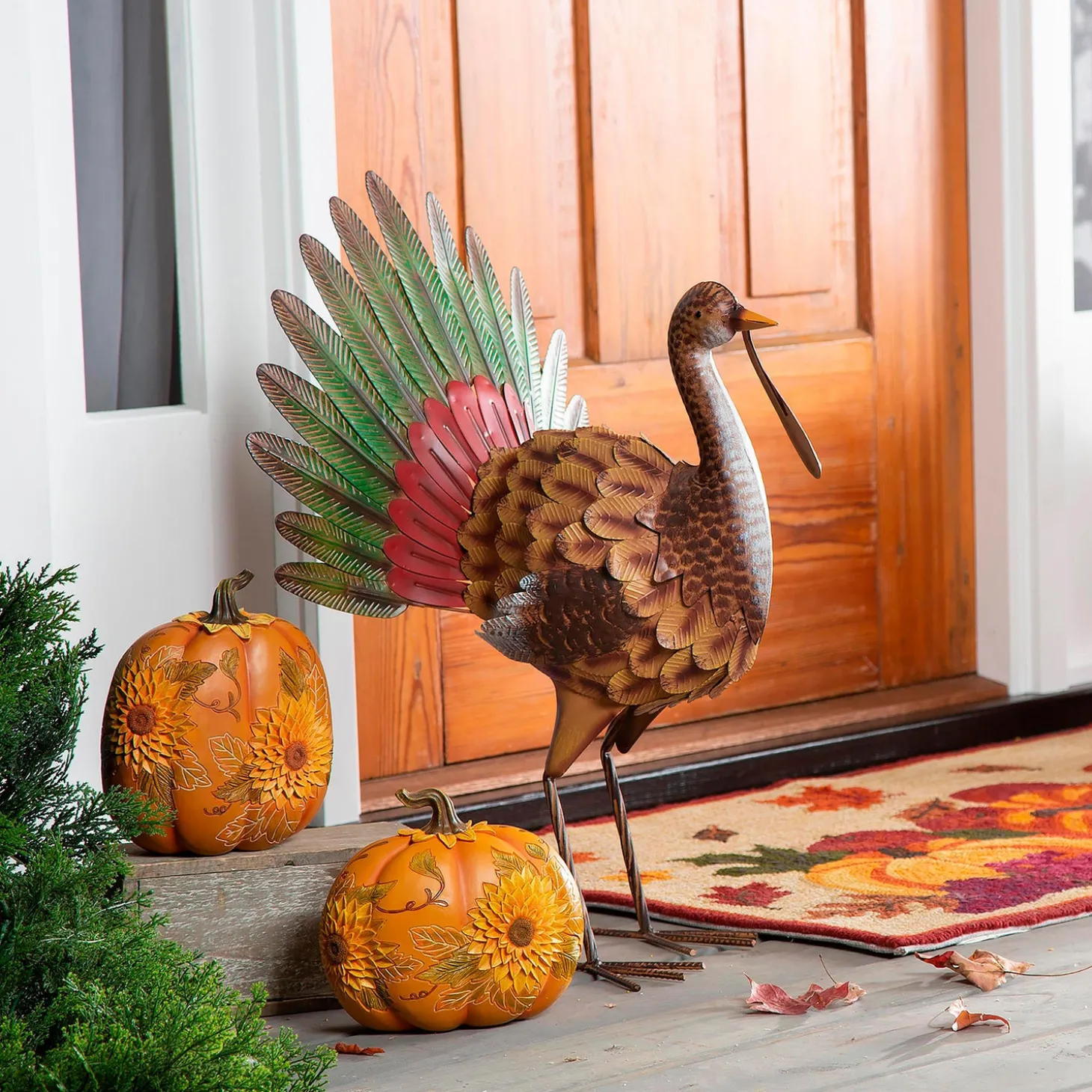 Garden Statues | Decorative Accents>Plow & Hearth Decorative Indoor/Outdoor Pumpkins With Carved-Wood Look, Set of 2