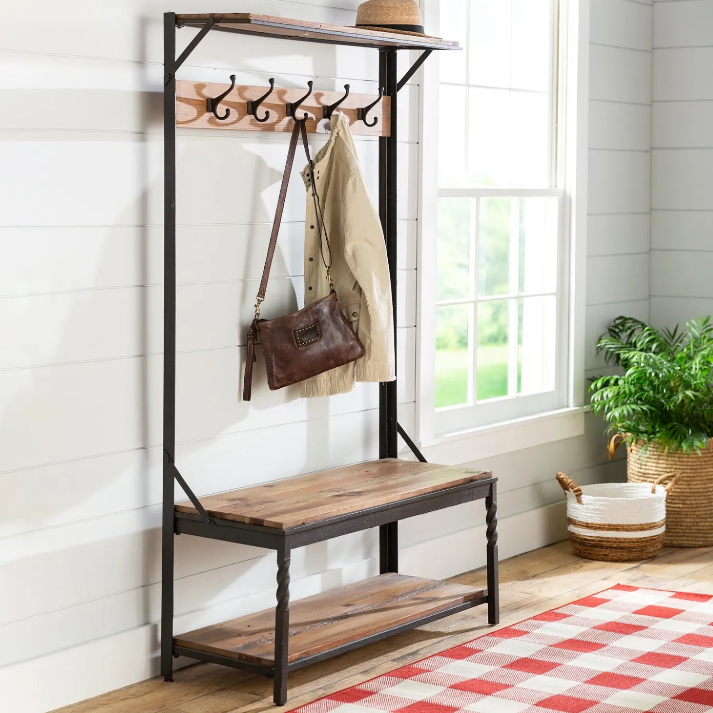 Chests & Storage Cabinets | Bookshelves & Wall Shelves>Plow & Hearth Deep Creek Coat Rack Walnut