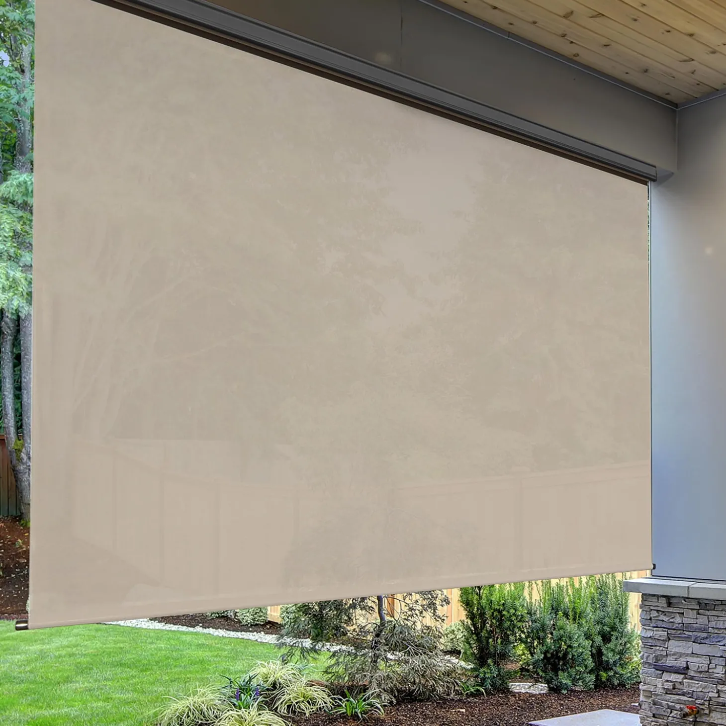 Shades & Umbrellas>Plow & Hearth Deluxe Roll-Up Outdoor Solar Shade with Cordless Crank, 6'W x 8'L