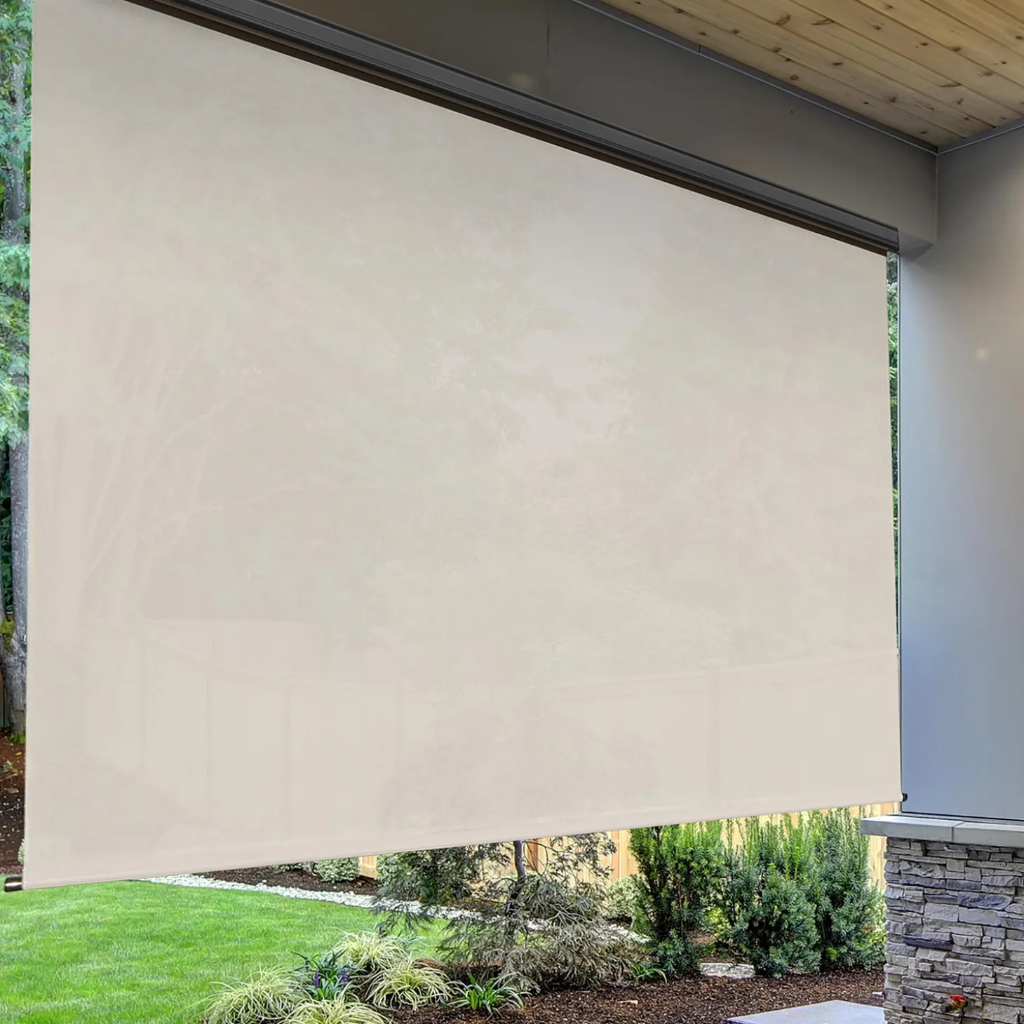 Shades & Umbrellas>Plow & Hearth Deluxe Roll-Up Outdoor Solar Shade with Cordless Crank, 4'W x 8'L