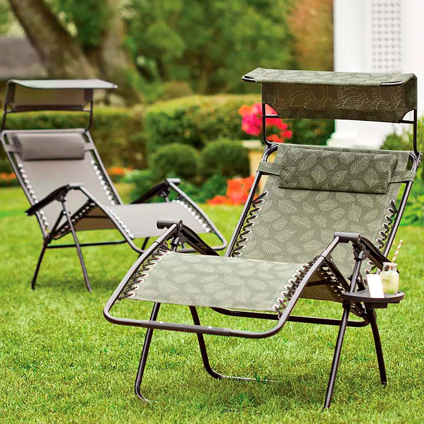 Chairs & Rockers | Rockers & Gliders>Plow & Hearth Deluxe Zero Gravity Chair With Awning, Table And Drink Holder