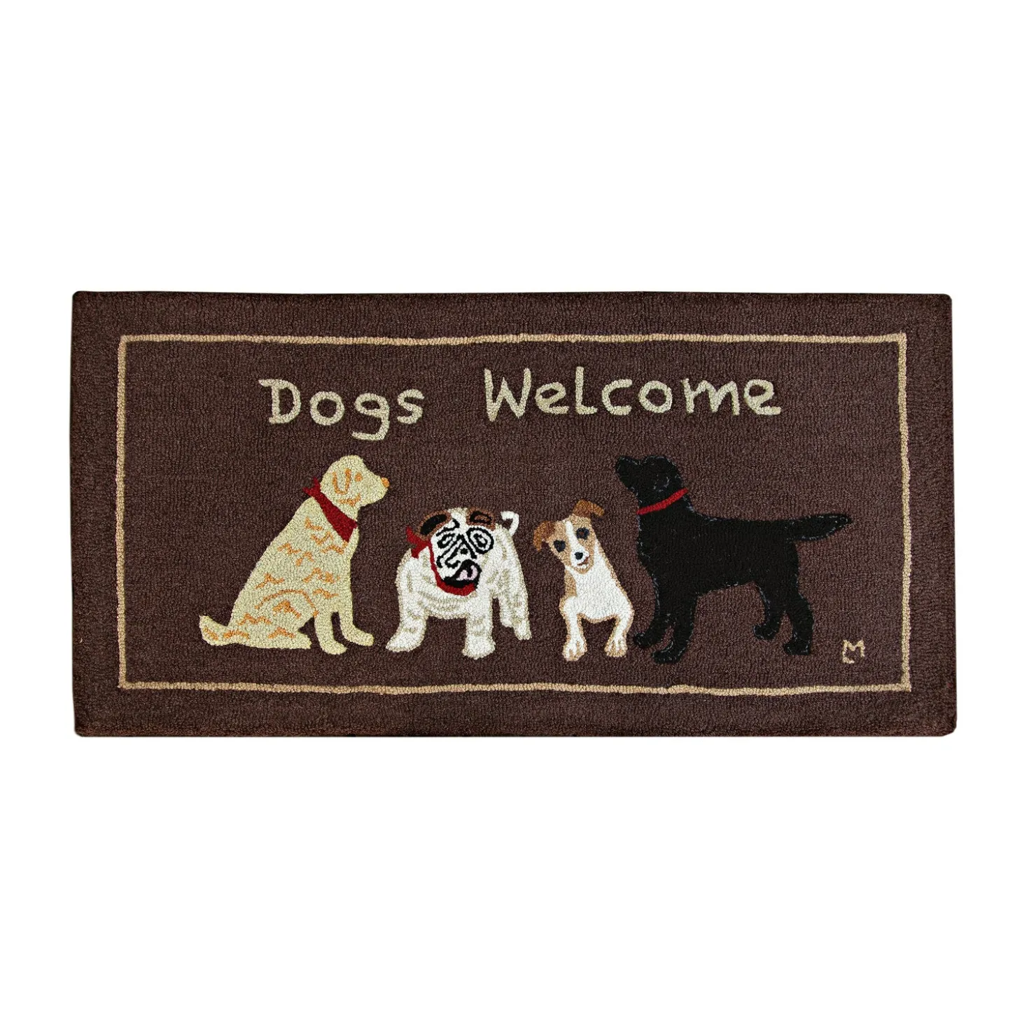 Pet Products | Hearth Rugs>Plow & Hearth Dogs Welcome Hand-Hooked Wool Accent Rug, 24" x 48"