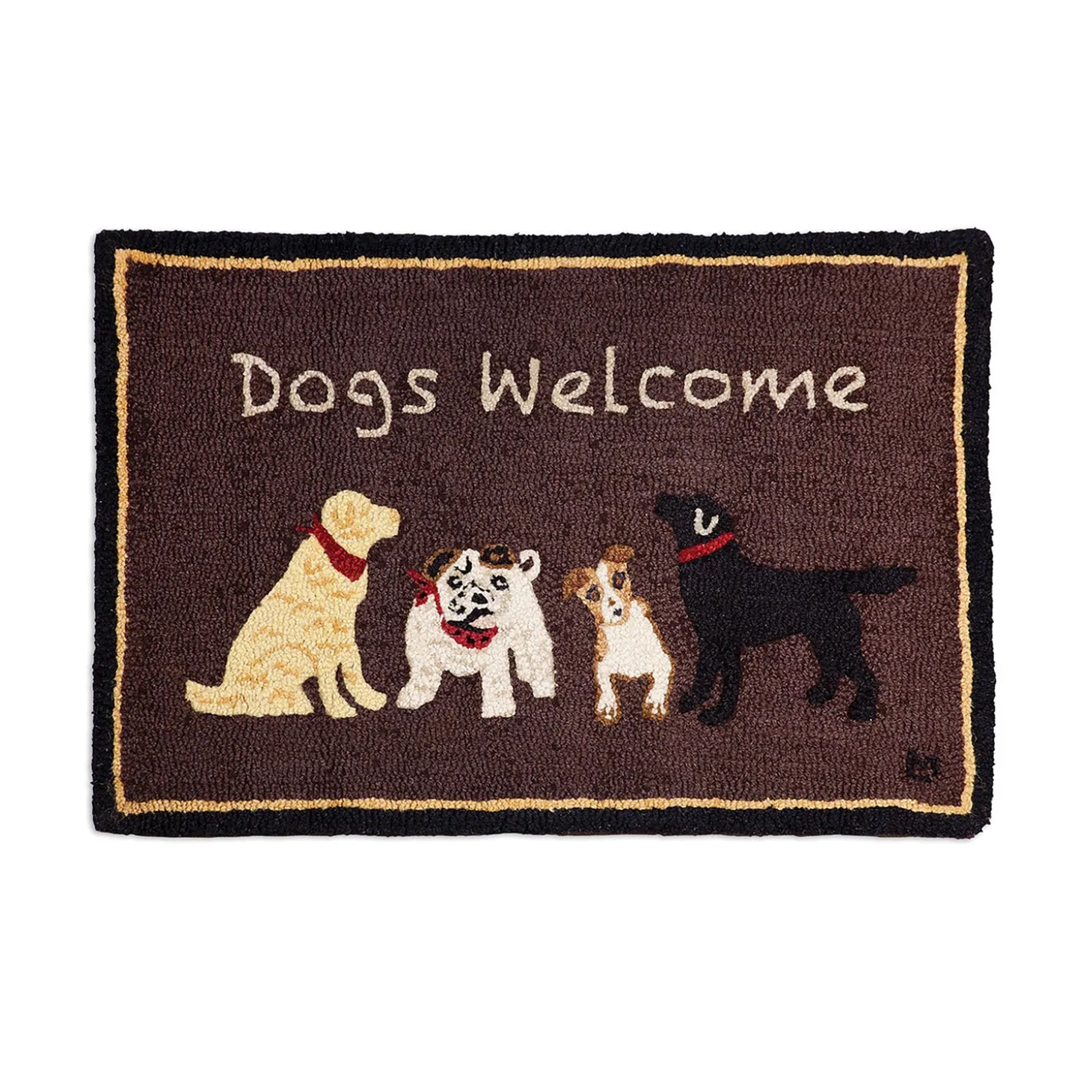 Pet Products | Hearth Rugs>Plow & Hearth Dogs Welcome Hand-Hooked Wool Accent Rug, 24" x 36" Brown