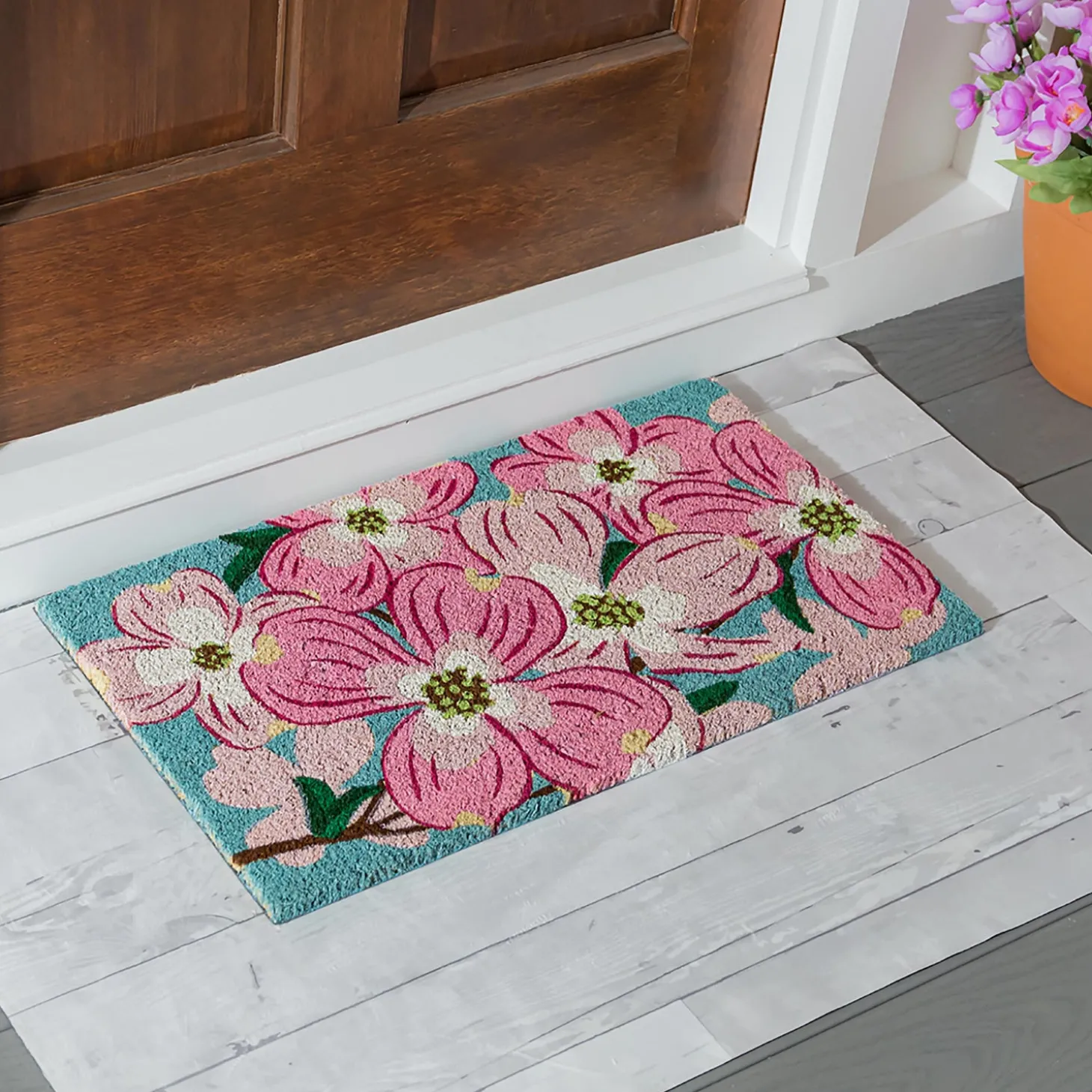 Coir Mats>Plow & Hearth Dogwood Blossoms Coir Mat