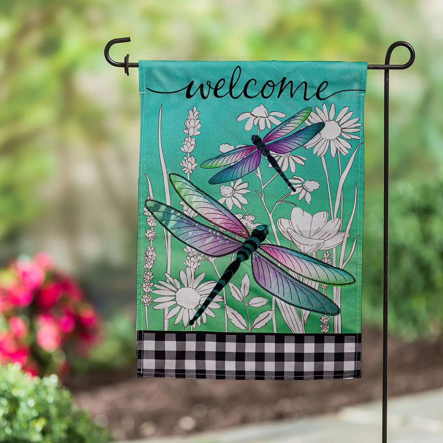 Garden Flags>Plow & Hearth Dragonflies and Wildflowers Linen Garden Flag