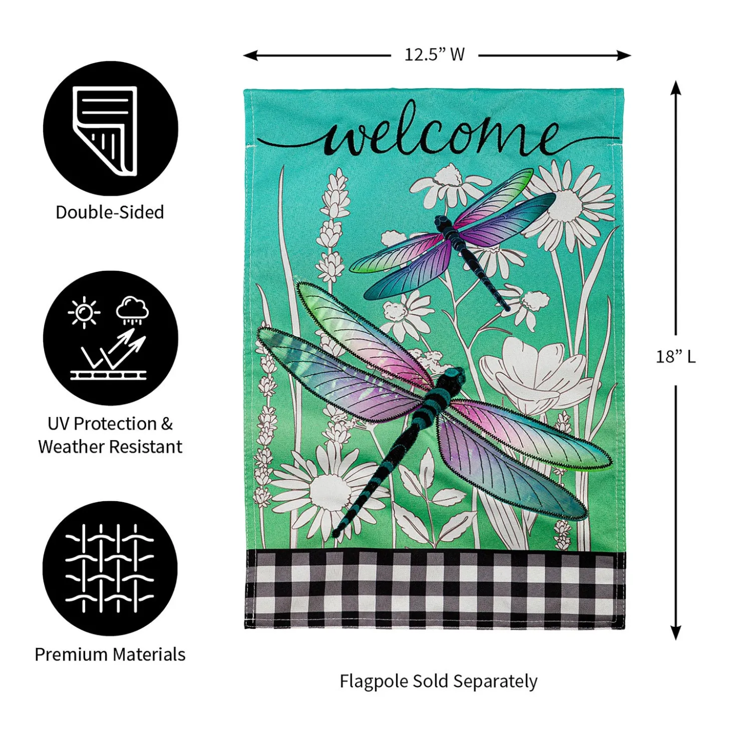 Garden Flags>Plow & Hearth Dragonflies and Wildflowers Linen Garden Flag