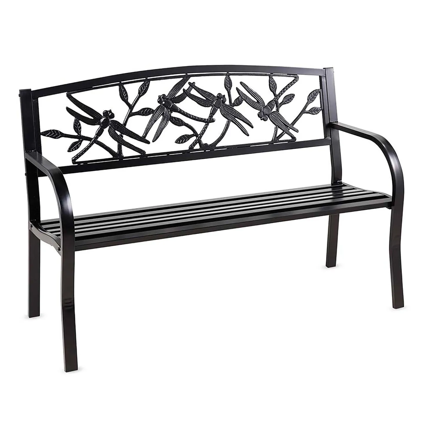 Outdoor Benches>Plow & Hearth Dragonfly Metal Garden Bench Black