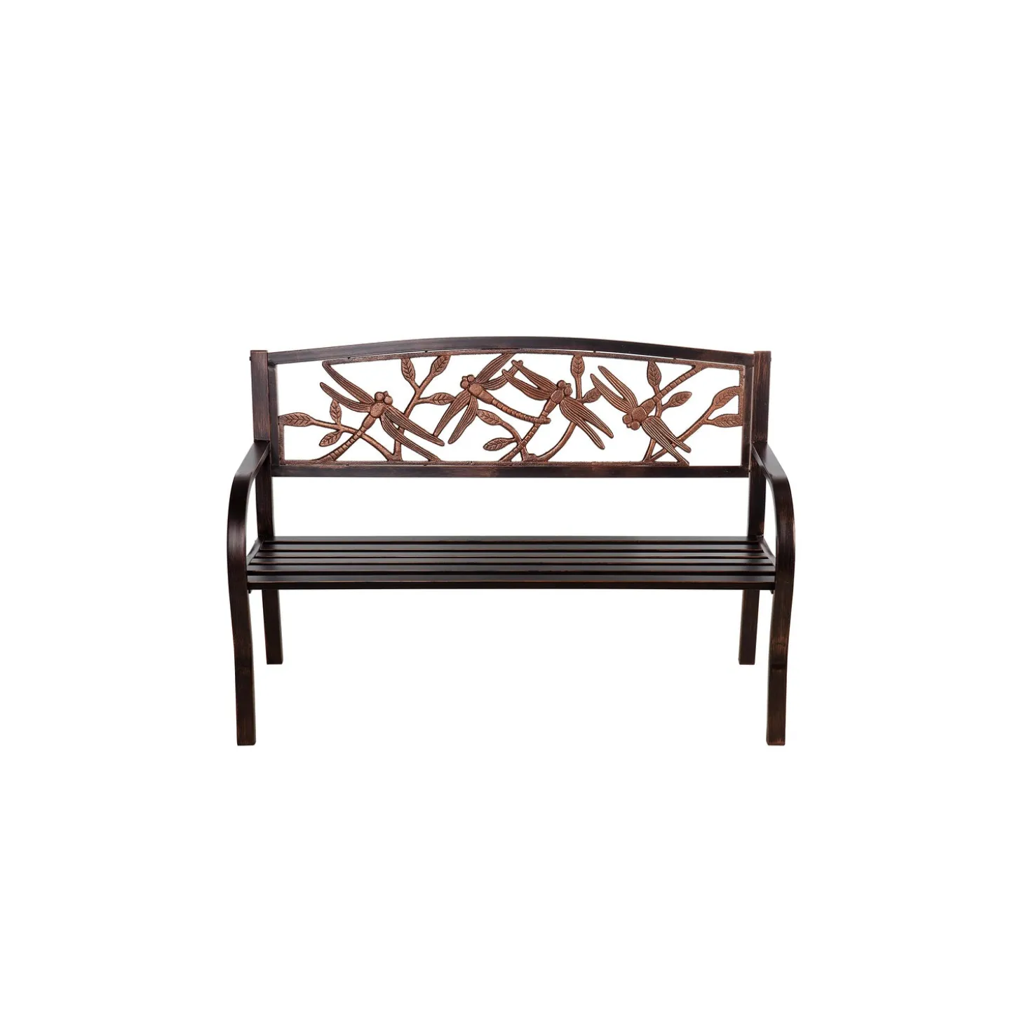 Outdoor Benches>Plow & Hearth Dragonfly Metal Garden Bench, Bronze