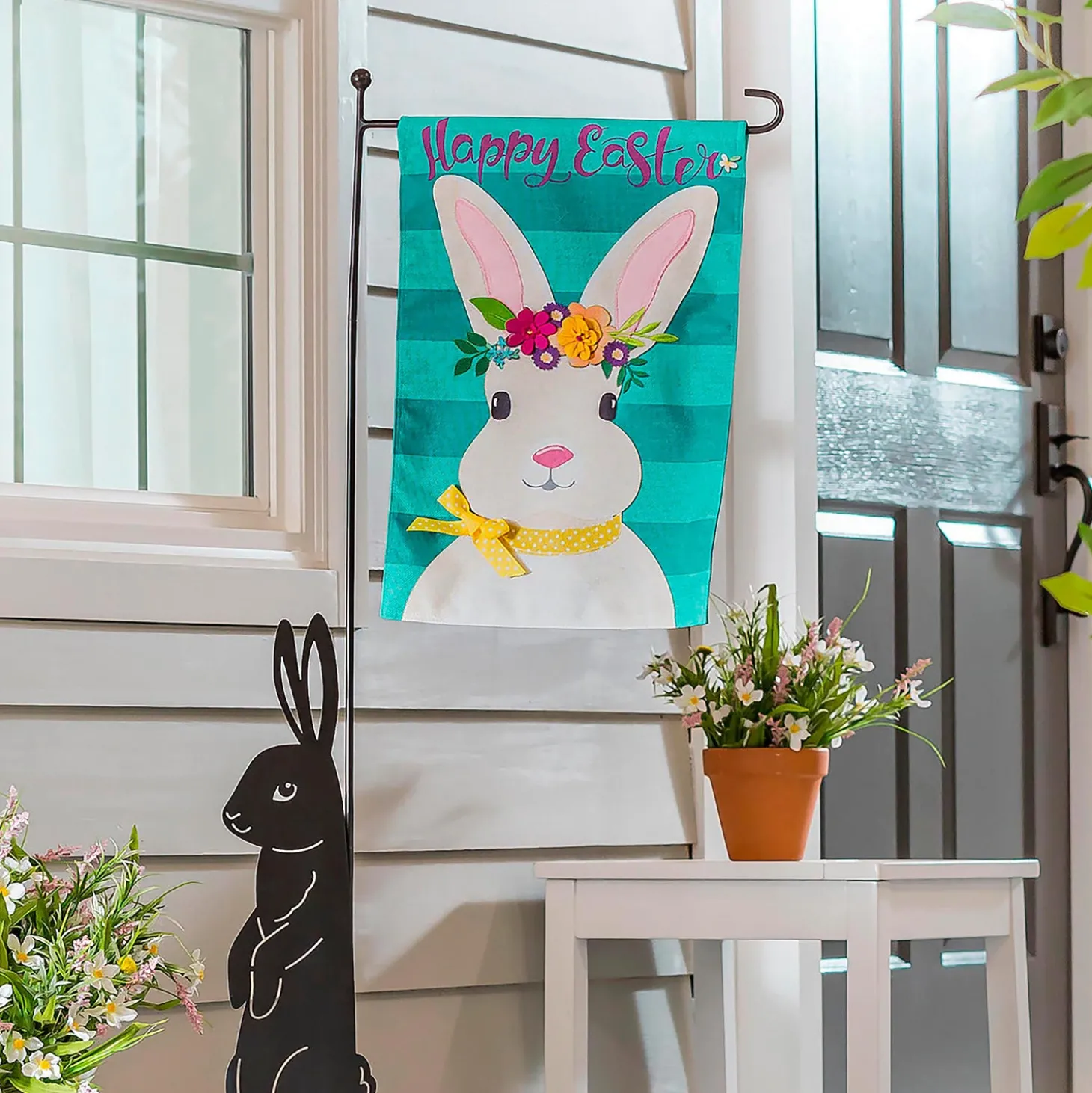 Garden Flags>Plow & Hearth Easter Bunny Burlap Garden Flag