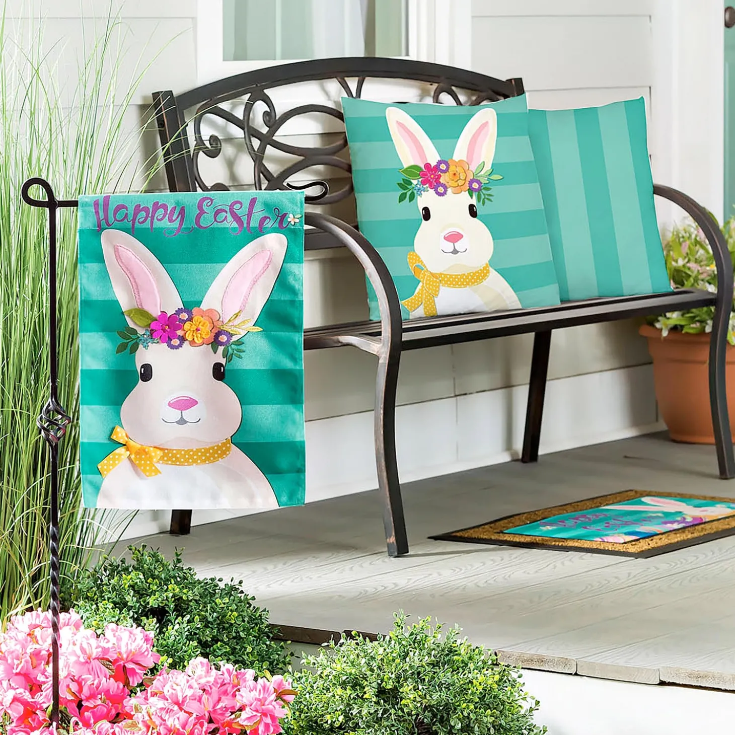 Garden Flags>Plow & Hearth Easter Bunny Burlap Garden Flag