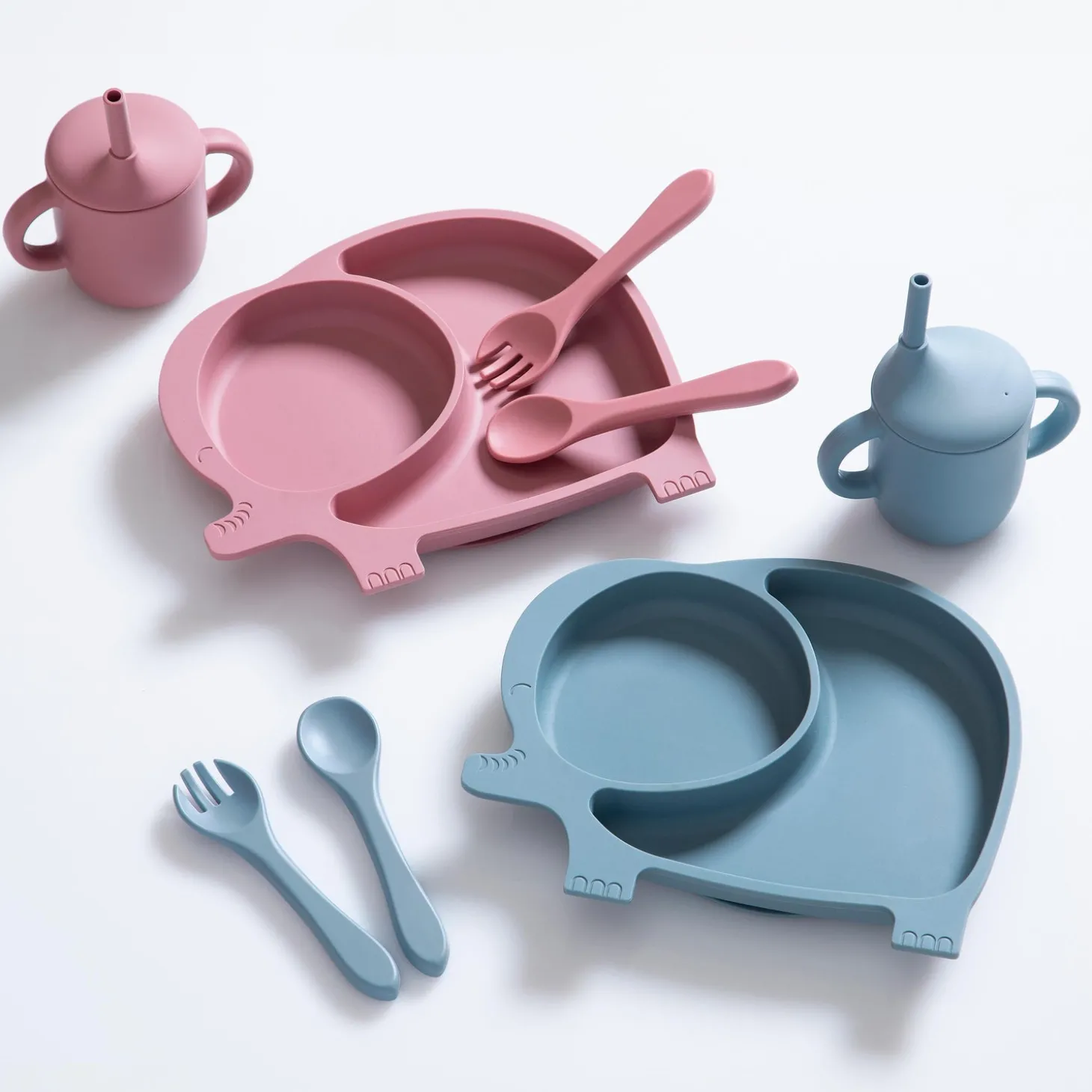 Plates & Platters>Plow & Hearth Elephant Silicone Baby Feeding Set