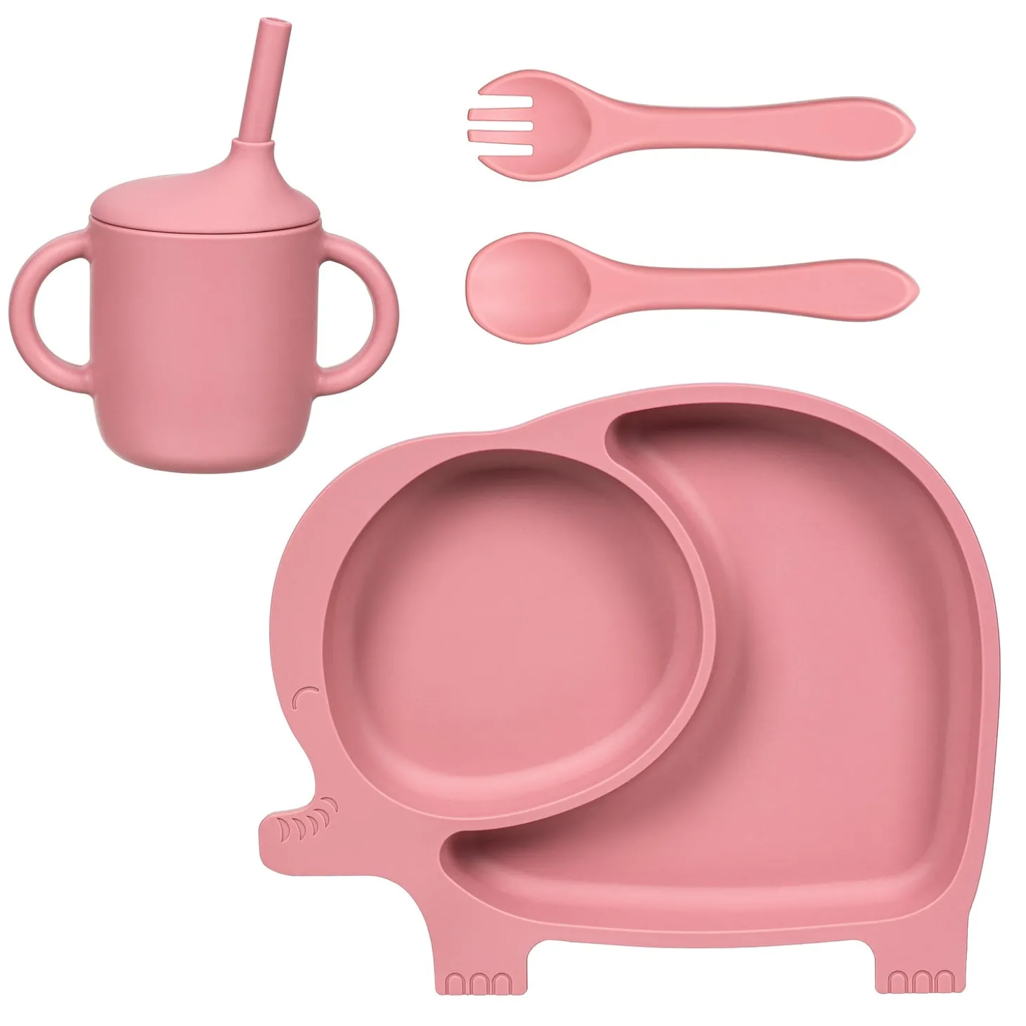 Plates & Platters>Plow & Hearth Elephant Silicone Baby Feeding Set