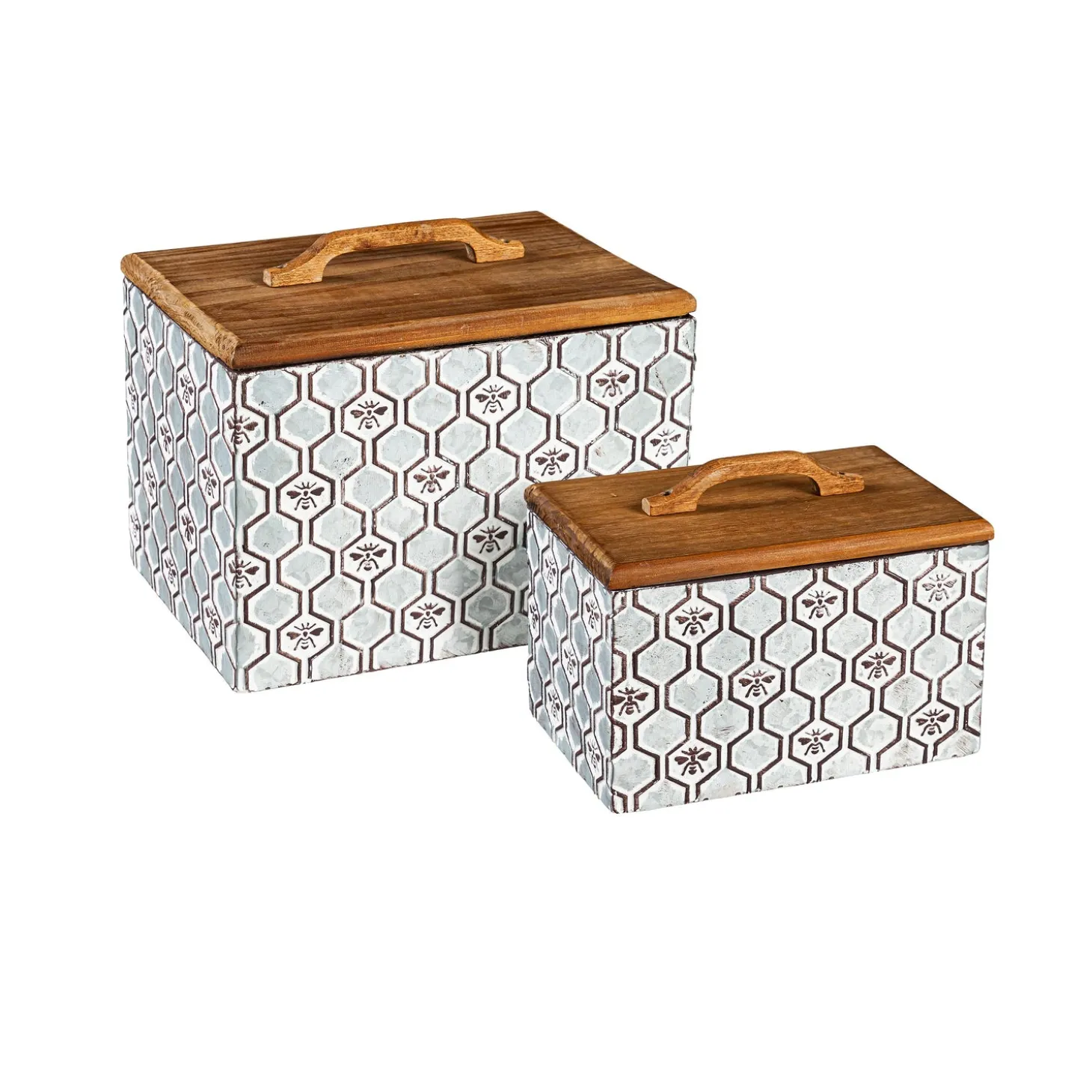 Canisters & Storage>Plow & Hearth Embossed Honeycomb Storage Boxes, Set of 2