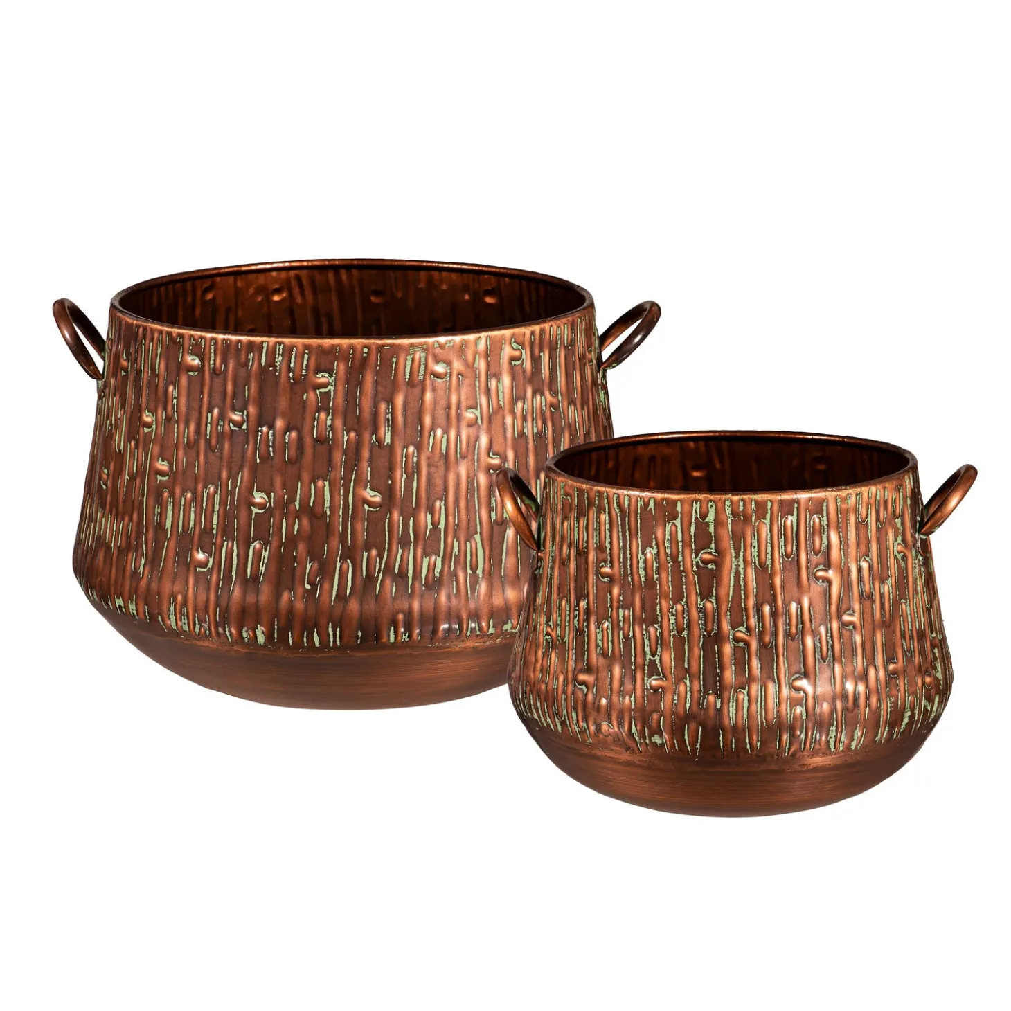 Planters & Plant Stands>Plow & Hearth Embossed Ribbed Planter with Handles, Nested Set of 2