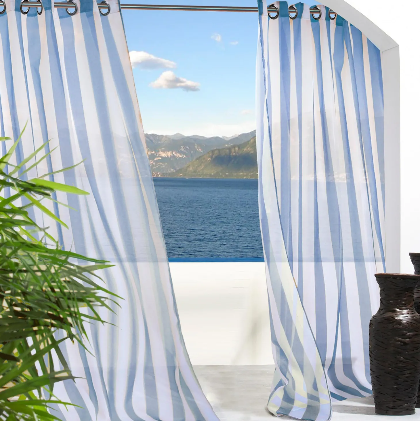 Shades & Umbrellas | Outdoor Curtains>Plow & Hearth Escape Striped Outdoor Curtain Panel, 96"L Khaki