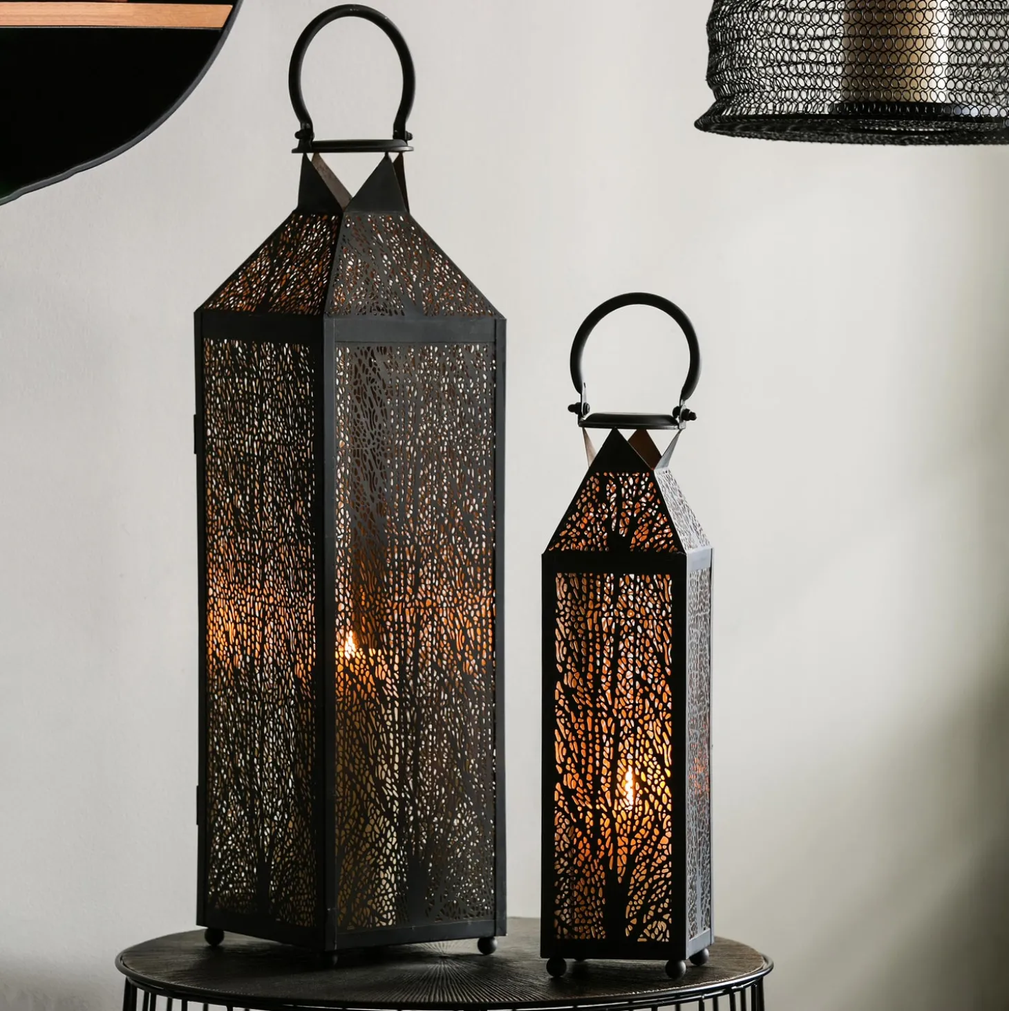 Candles & Lanterns>Plow & Hearth Etched Metal Candle Lanterns, Set of 2