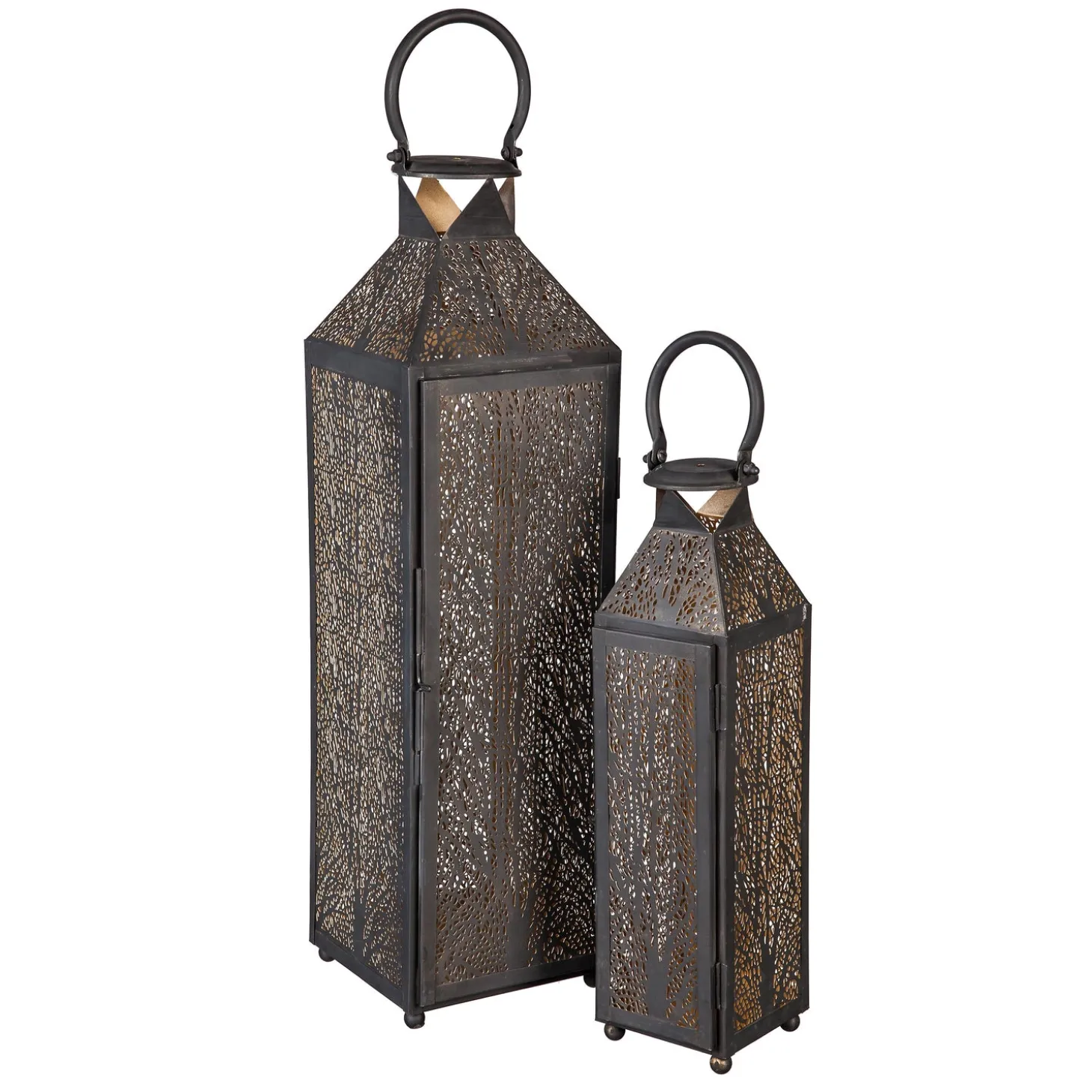 Candles & Lanterns>Plow & Hearth Etched Metal Candle Lanterns, Set of 2